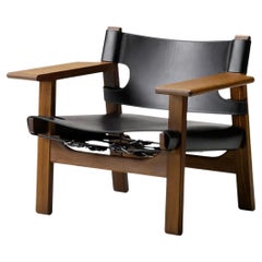 Borge Mogensen Spanish Chair, Smoked Oak Frame, Black Leather Upholstery