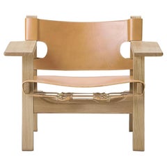 Borge Mogensen Spanish Chair, White / Light Oil, Natural Leather