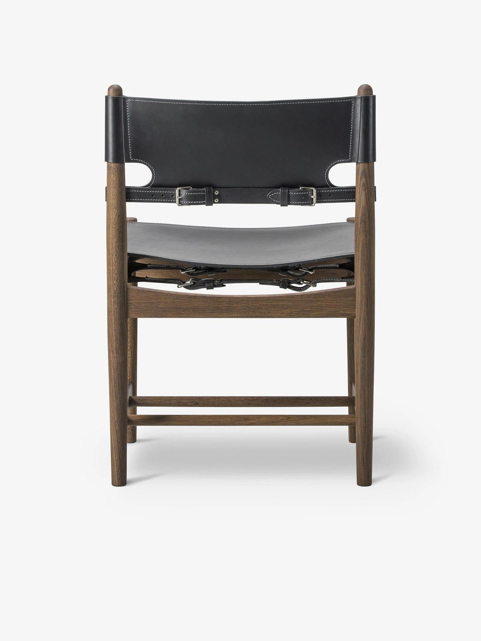 Leather Borge Mogensen Spanish Dining Chair in Smoked Oak For Sale