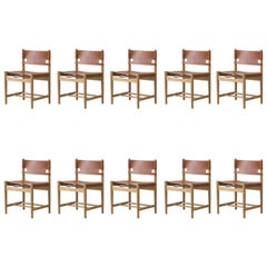 Borge Mogensen Spanish Dining Chair, Soaped Oak, Natural Leather, Set of 10