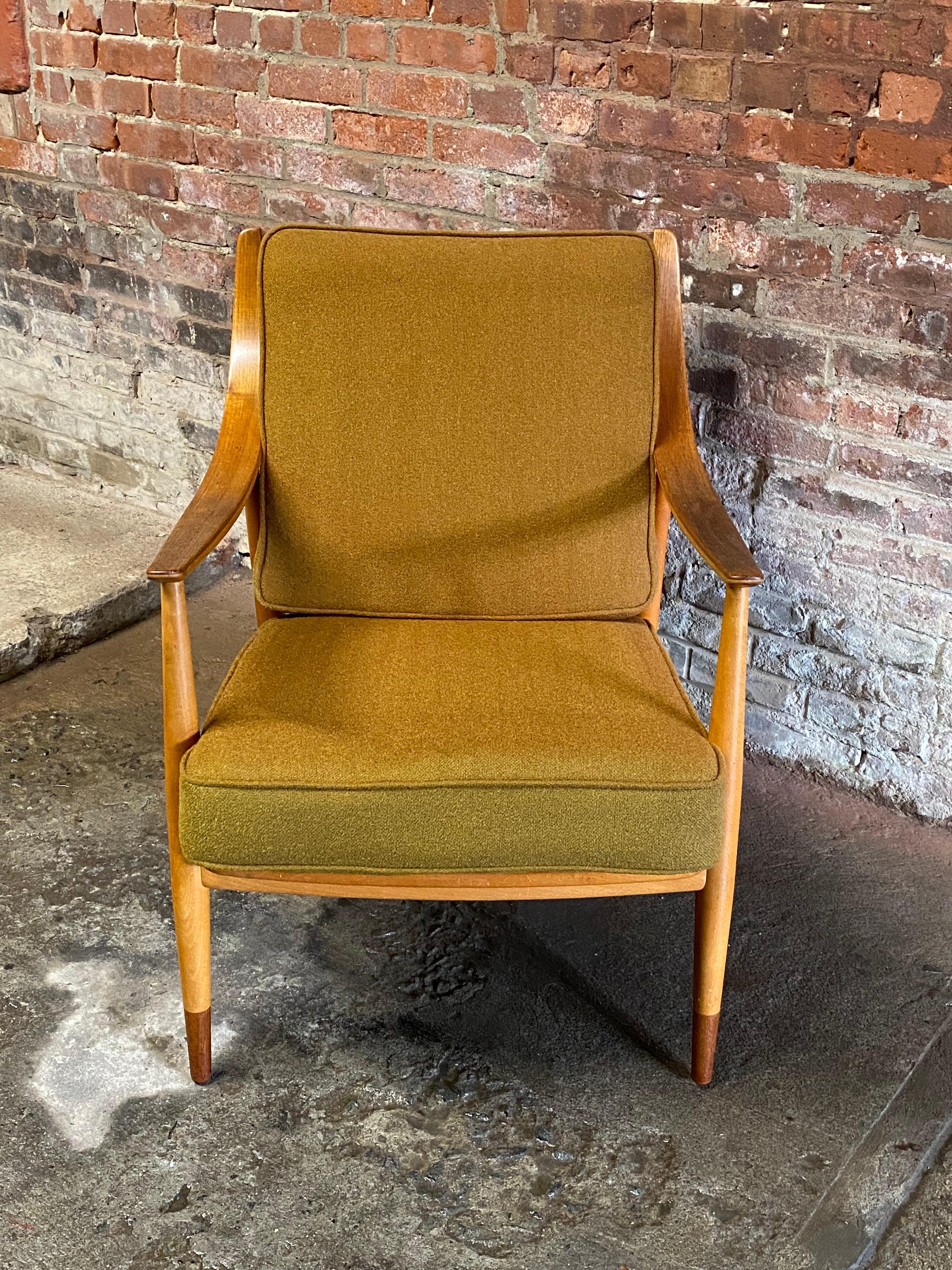 Borge Mogensen designed armchair for France and Daverkosen. Impressed mark on chair stretcher. The mark is tags or impressed marks of France and Daverkosen are always a sign of quality and a huge reminder of the exporting power to the USA. The chair