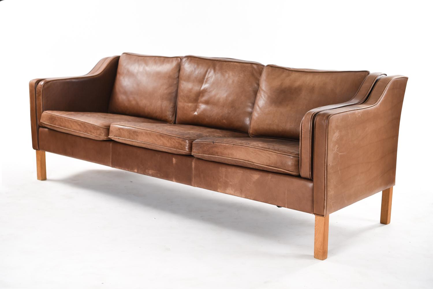 Borge Mogensen Style Danish Midcentury Leather Sofa 5