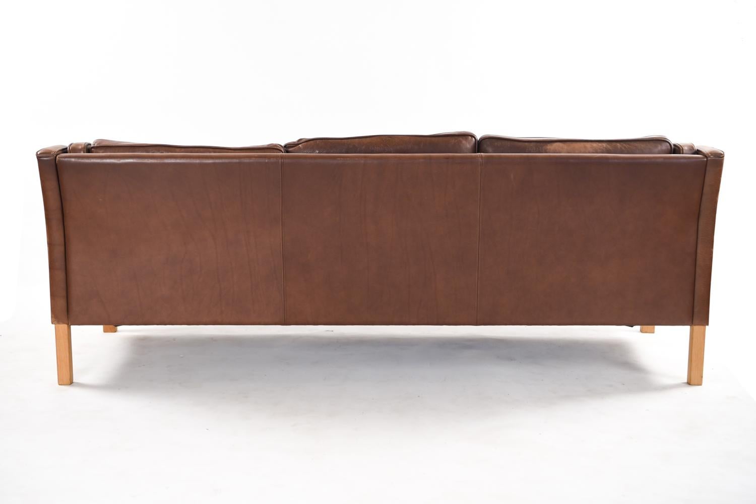 Borge Mogensen Style Danish Midcentury Leather Sofa 8