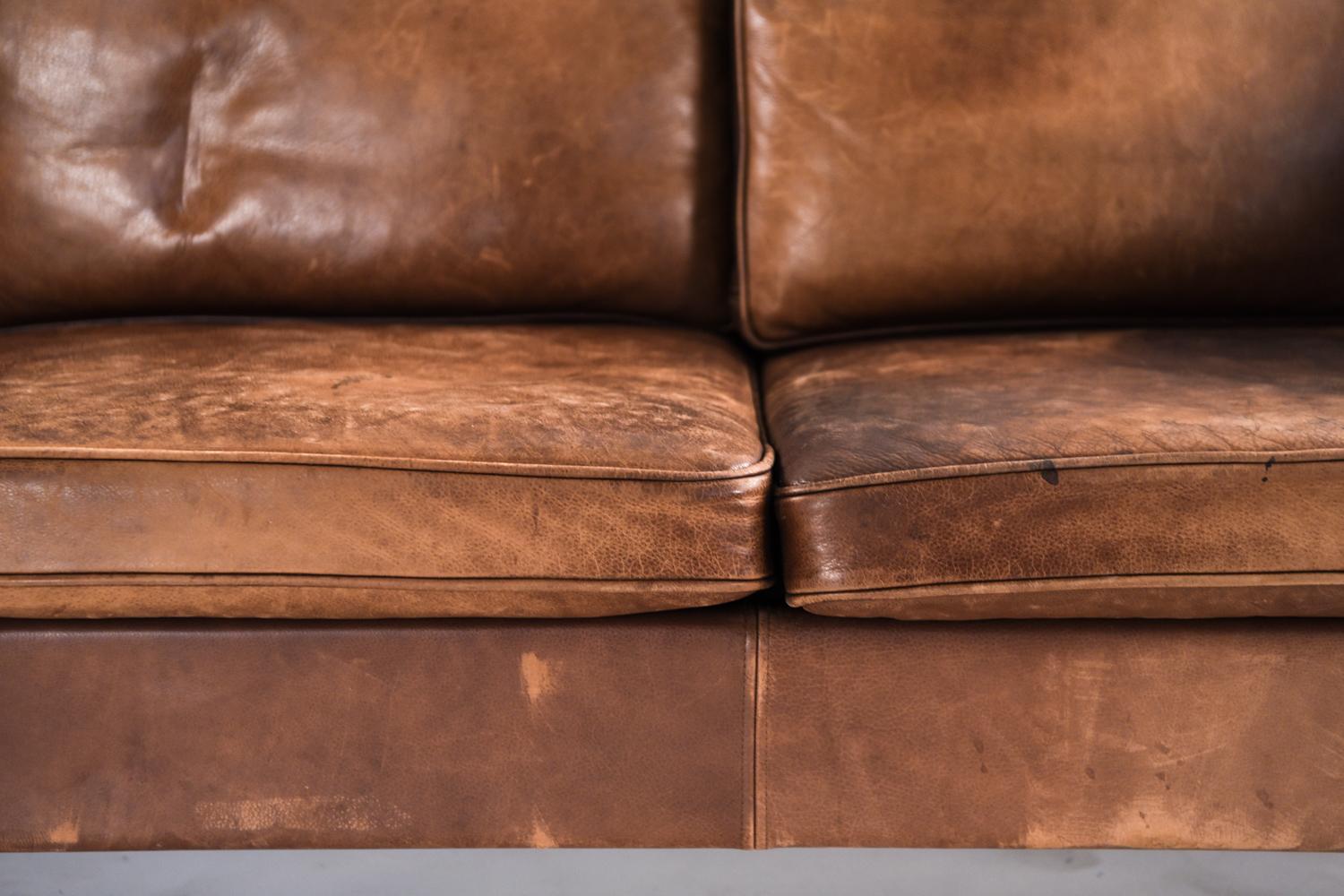 Mid-Century Modern Borge Mogensen Style Danish Midcentury Leather Sofa