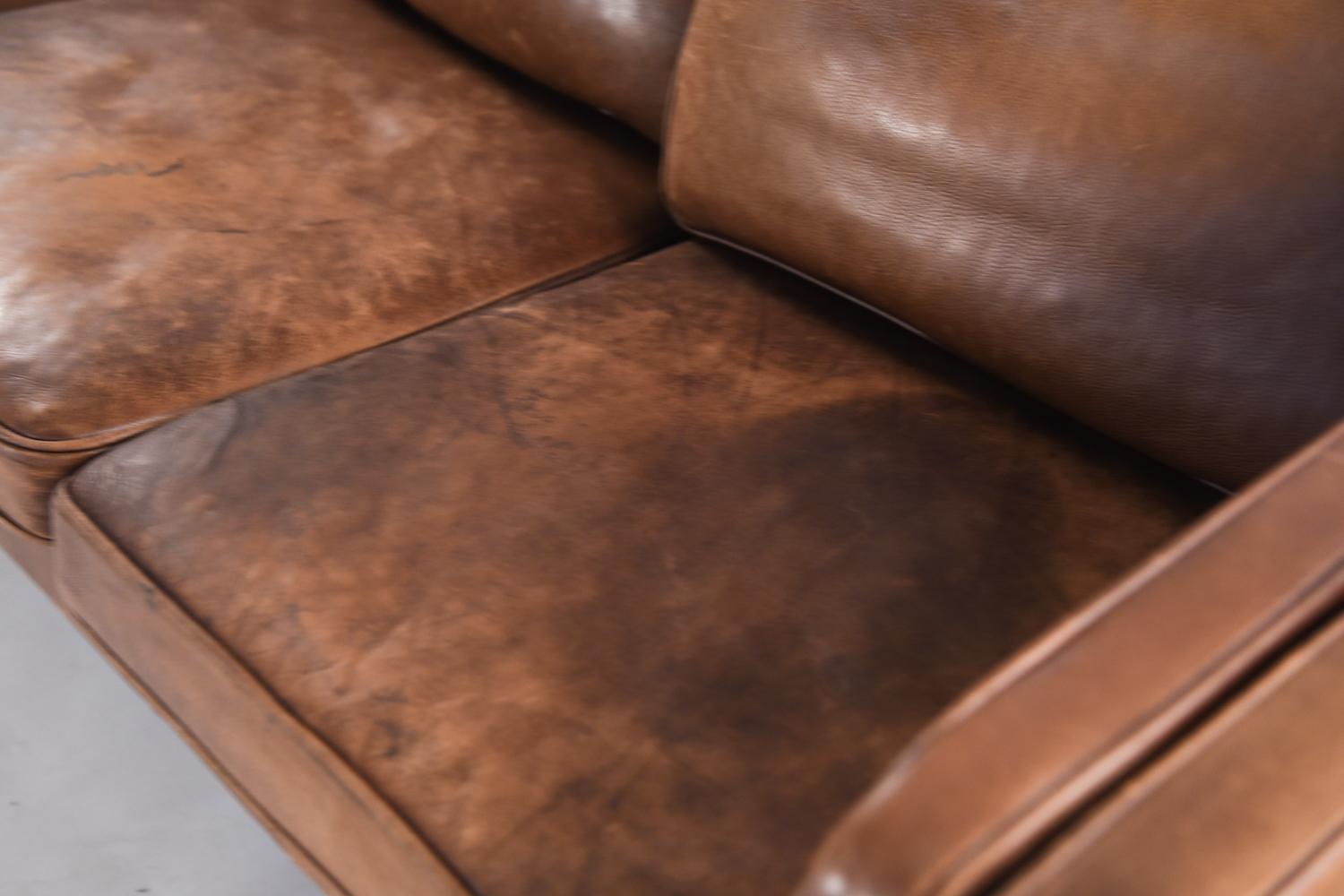 Borge Mogensen Style Danish Midcentury Leather Sofa 1