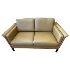Borge Mogensen Style Danish Mid Century Modern Leather Loveseat