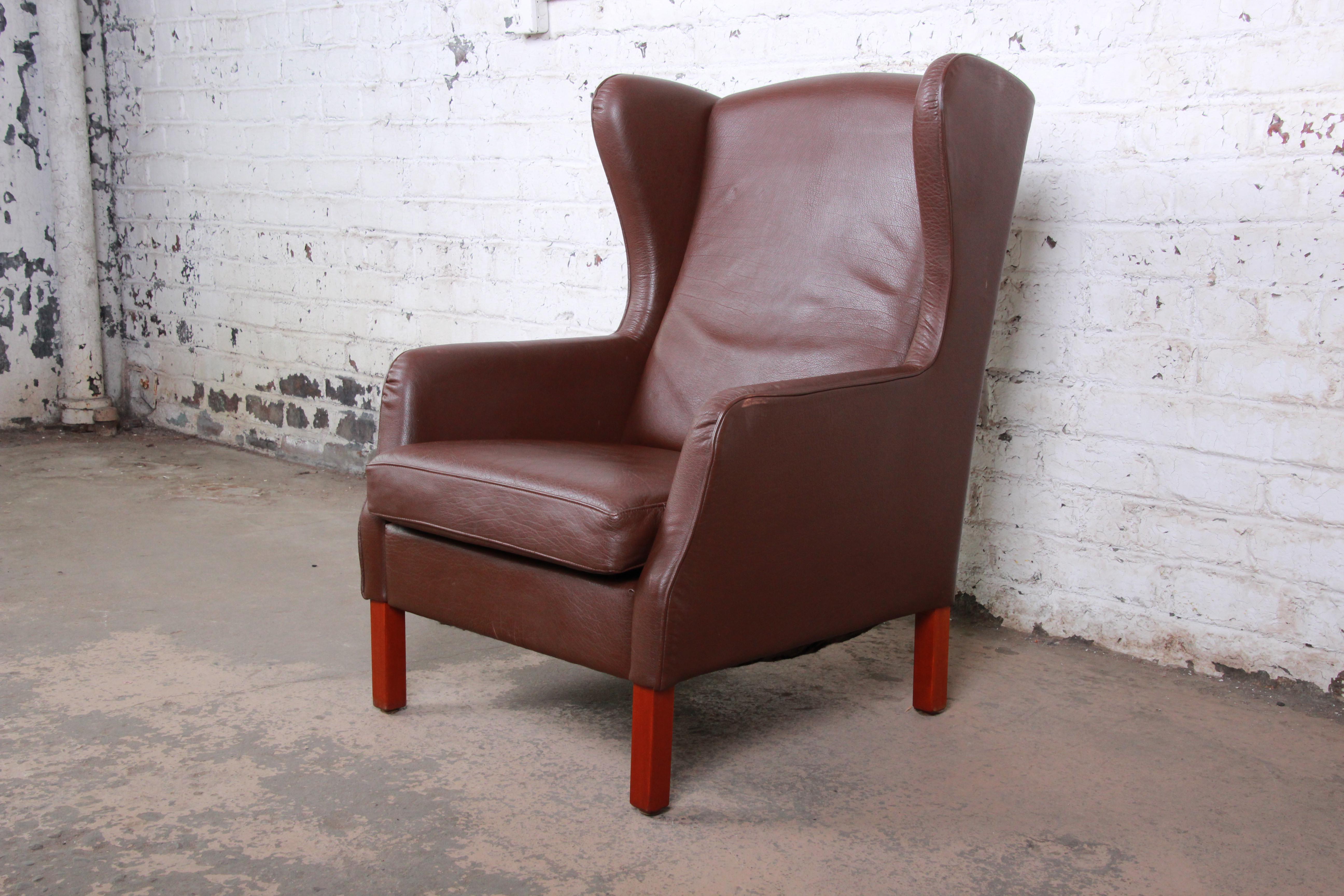 brown leather wingback chair