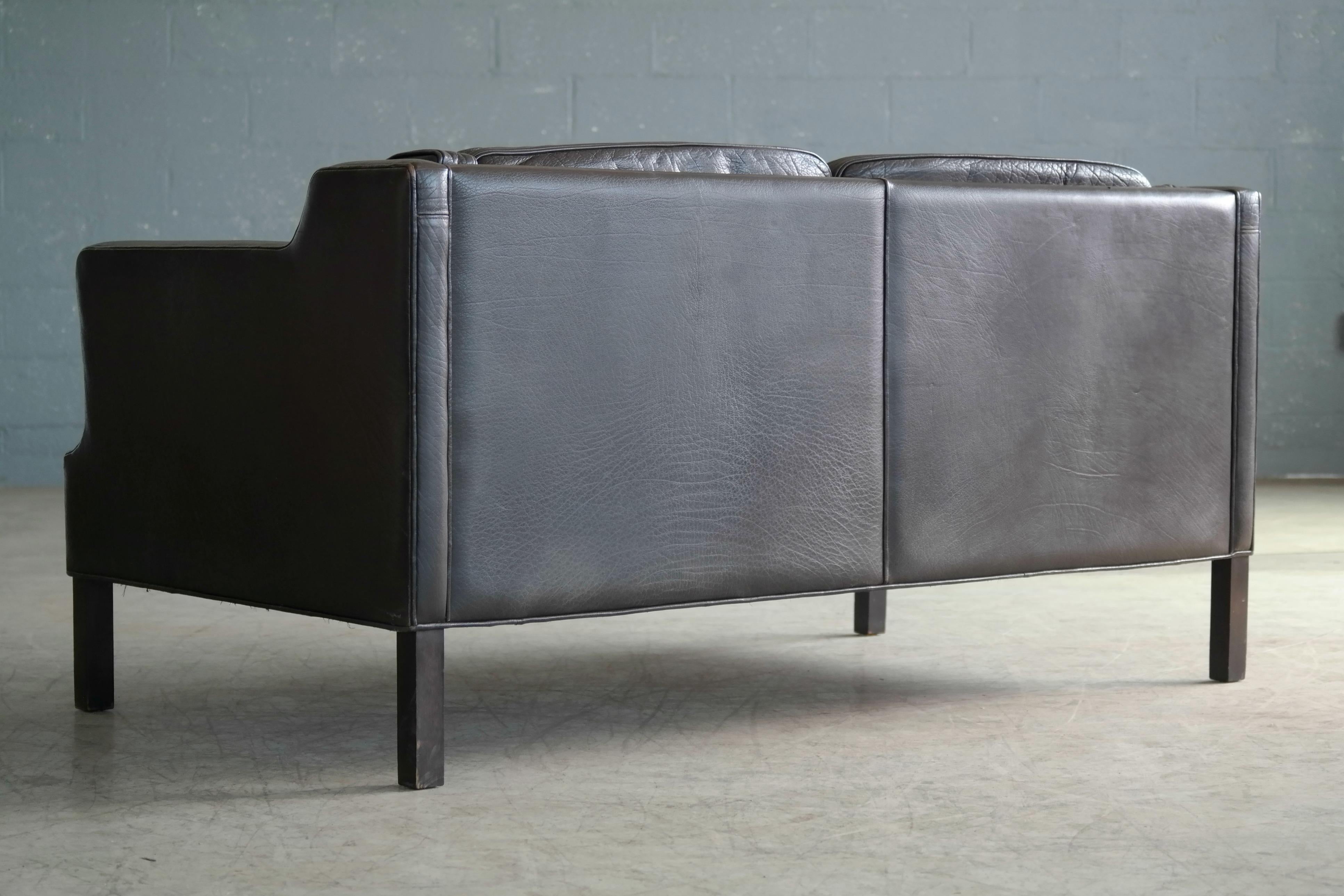 Børge Mogensen Style Danish Two-Seat Sofa Brown Buffalo Leather by Georg Thams 5