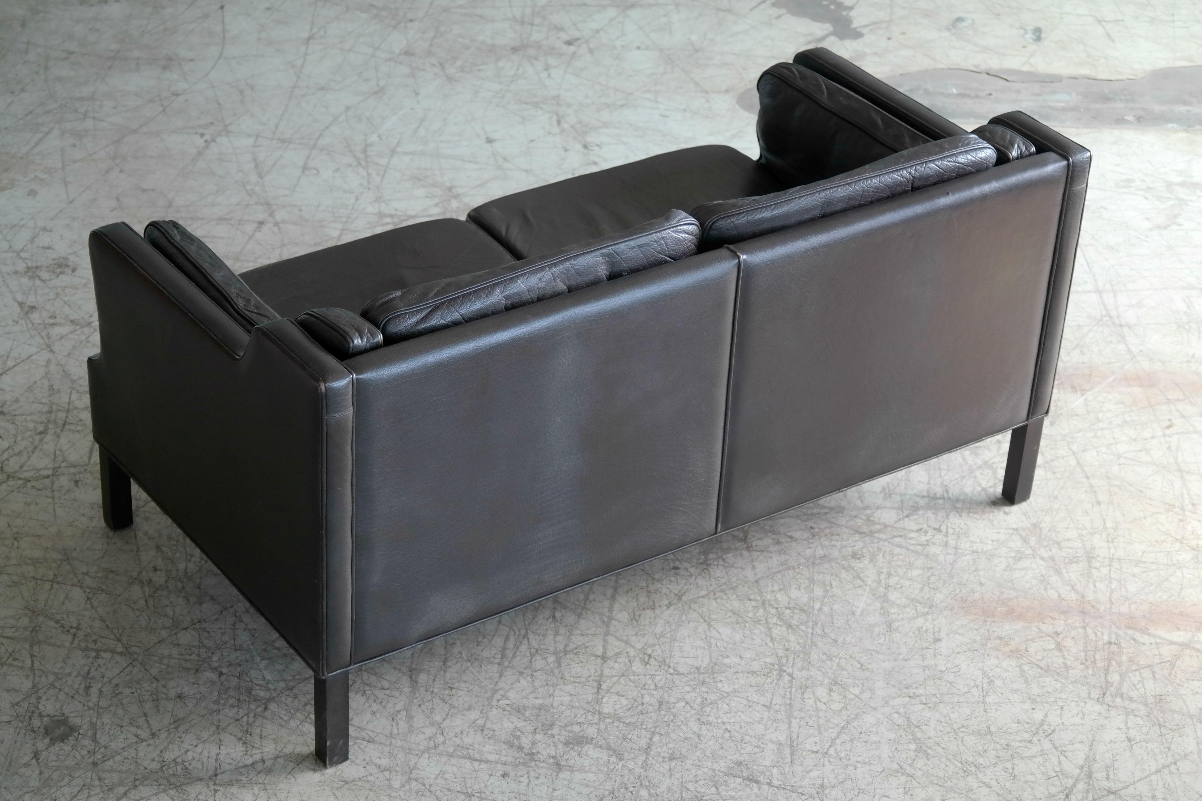 Børge Mogensen Style Danish Two-Seat Sofa Brown Buffalo Leather by Georg Thams 6