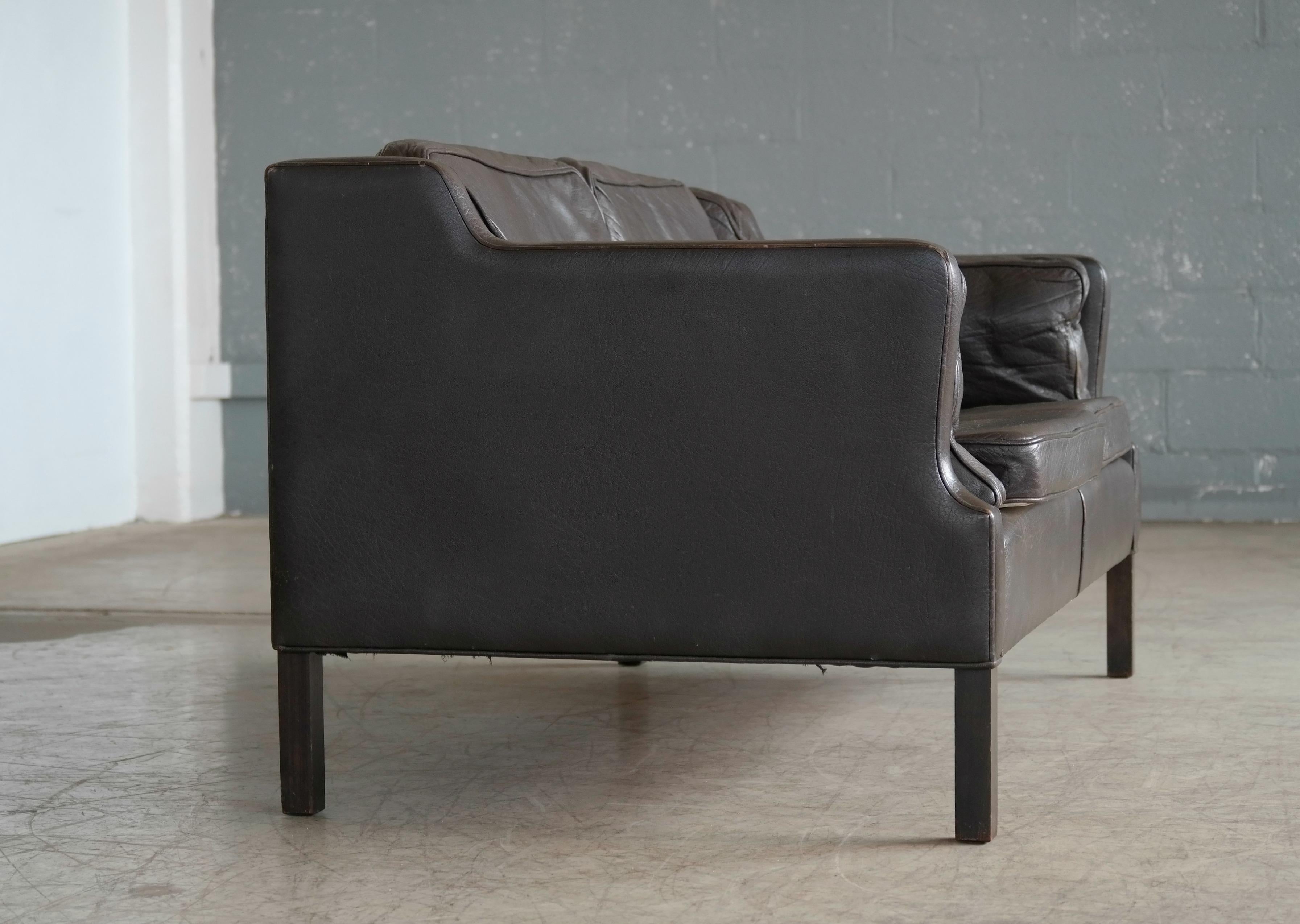 Børge Mogensen Style Danish Two-Seat Sofa Brown Buffalo Leather by Georg Thams 1