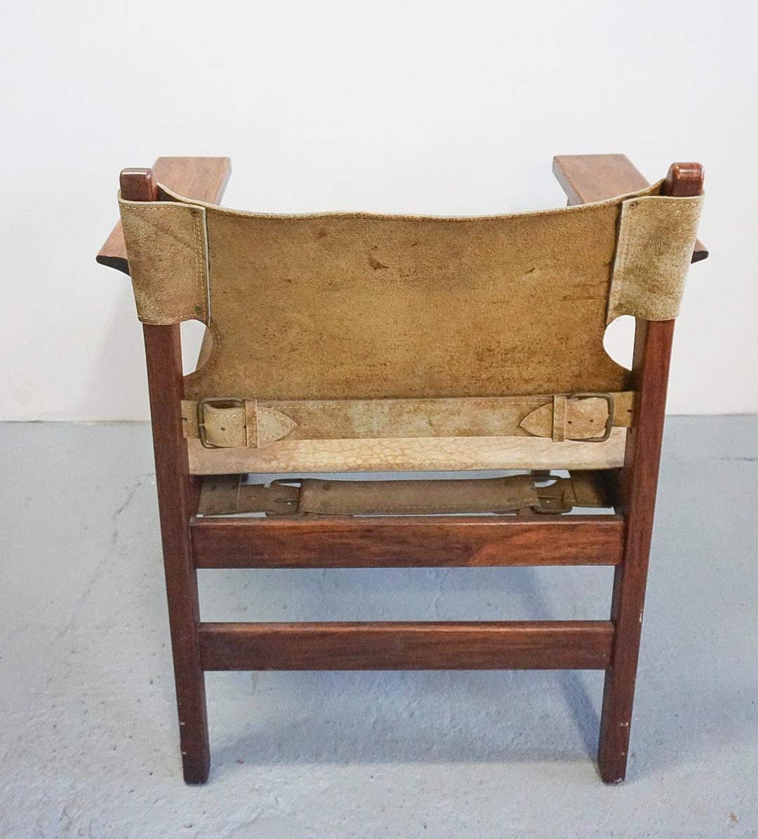 Brass Borge Mogensen style leather sling chair