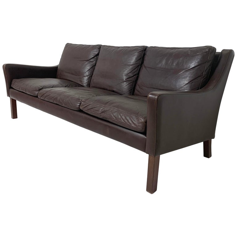Borge Mogensen Style Leather Three-Seat Sofa by Vemb Polstermobelfabrik,  Denmark at 1stDibs