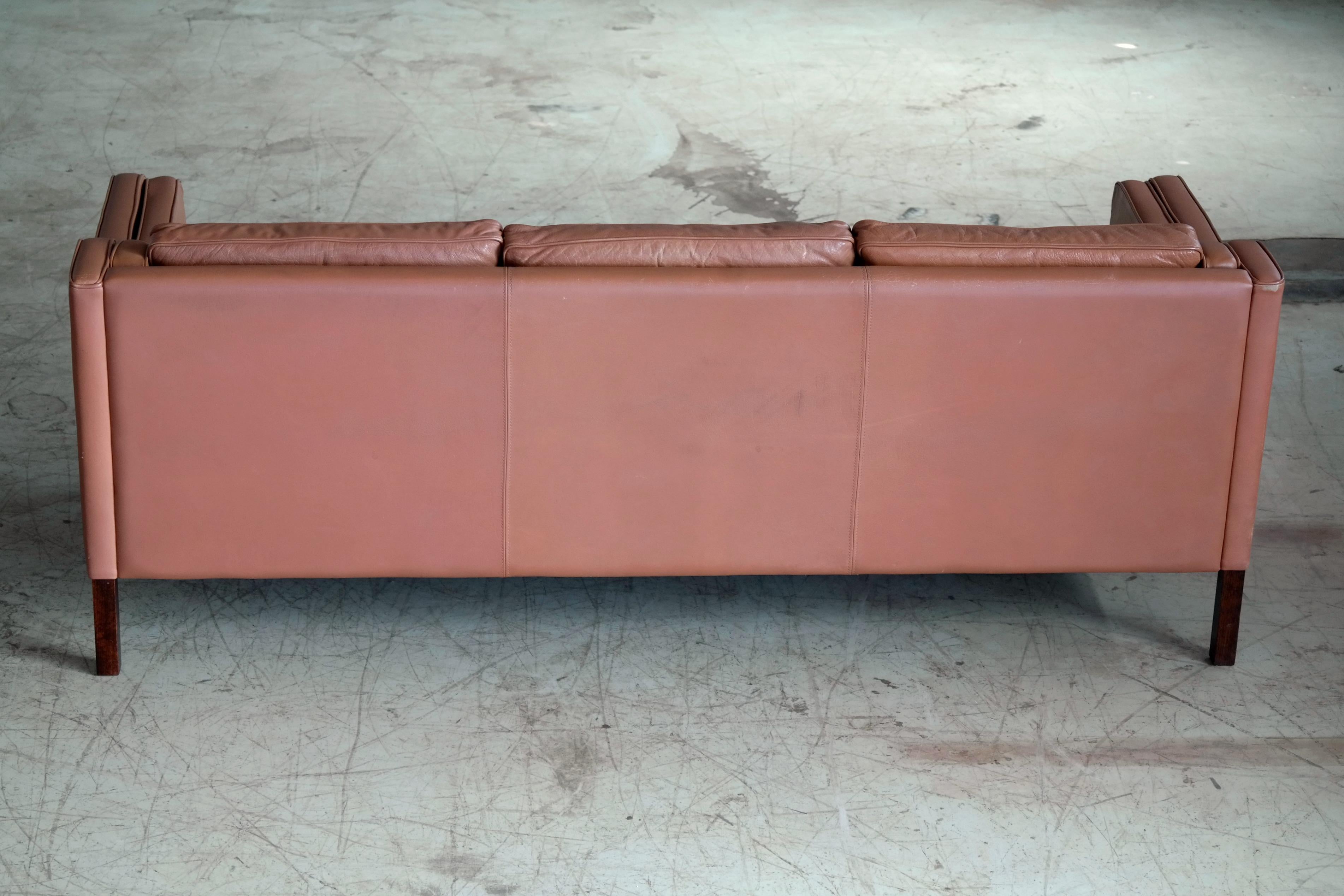 Borge Mogensen Style Model 2213 Three-Seat Sofa in Cognac Leather by Stouby 3
