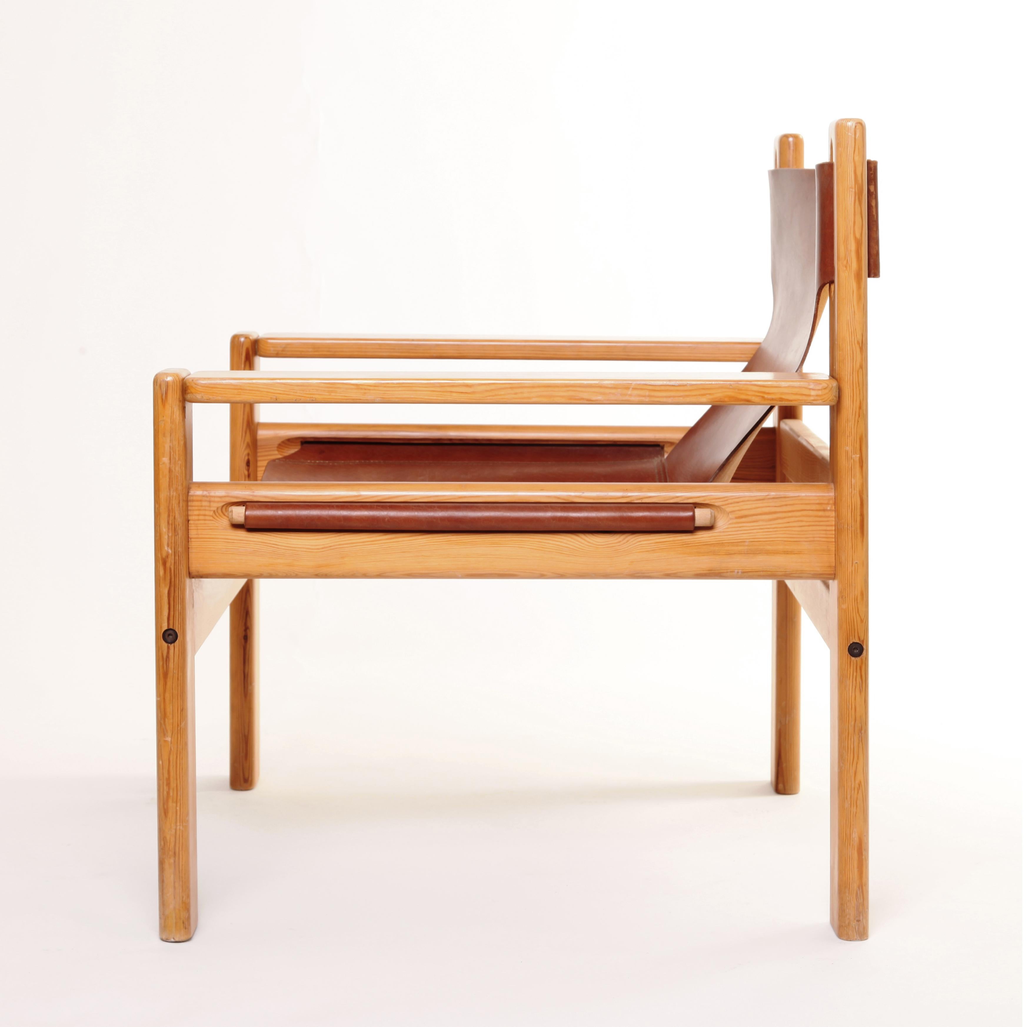 Danish Borge Mogensen Style Tan Saddle Leather Spanish Pine Armchair Karin Mobring 1960 For Sale