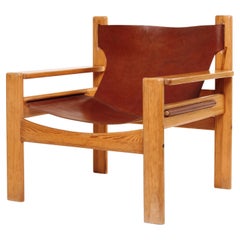 Borge Mogensen Style Tan Saddle Leather Spanish Pine Armchair Karin Mobring 1960