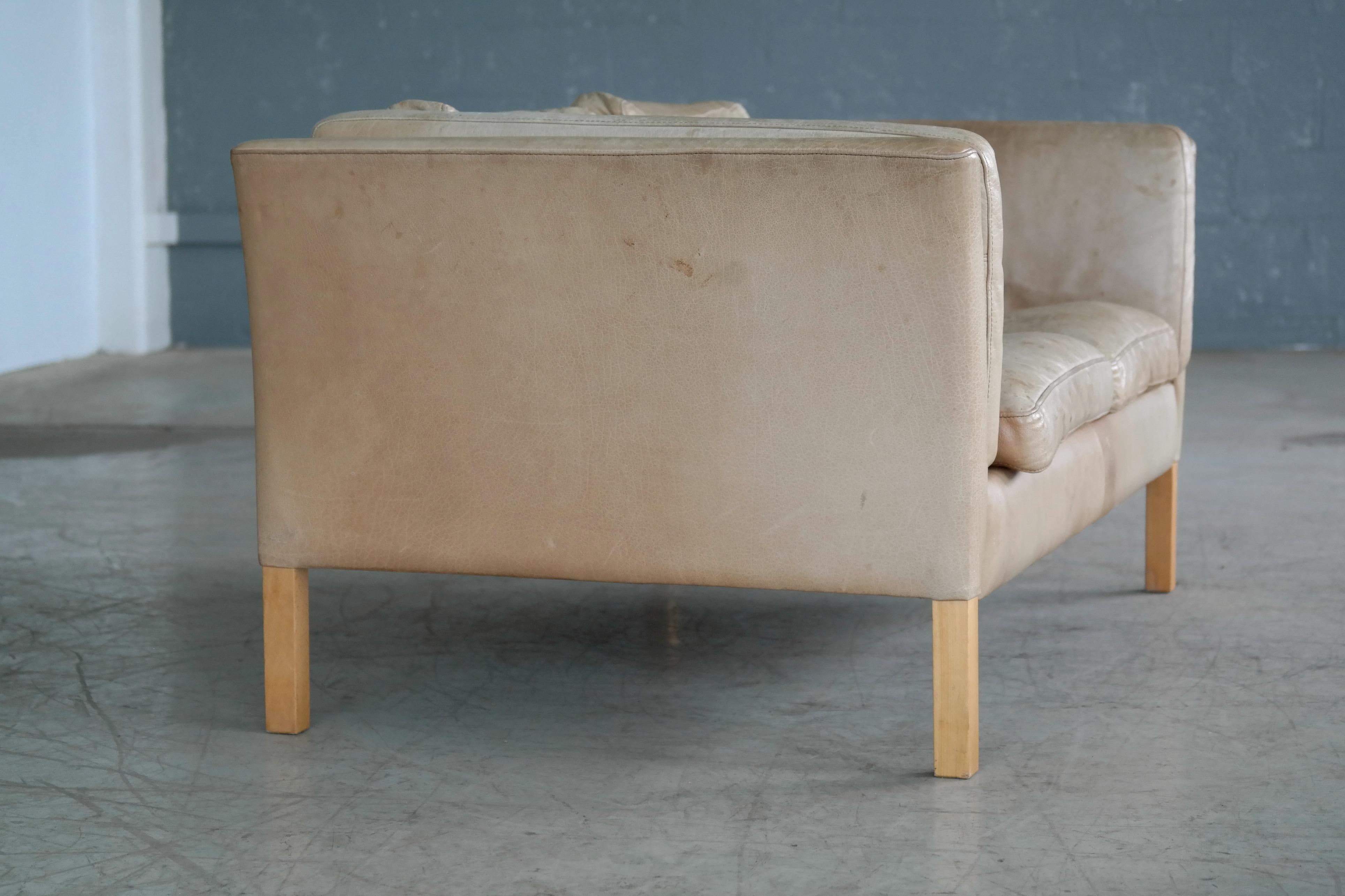 Borge Mogensen Style Two-Seat Sofa in Tan Patinated Leather by Stouby 1