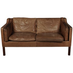 Borge Mogensen Two-Seat Sofa in Brown Leather, Model 2213