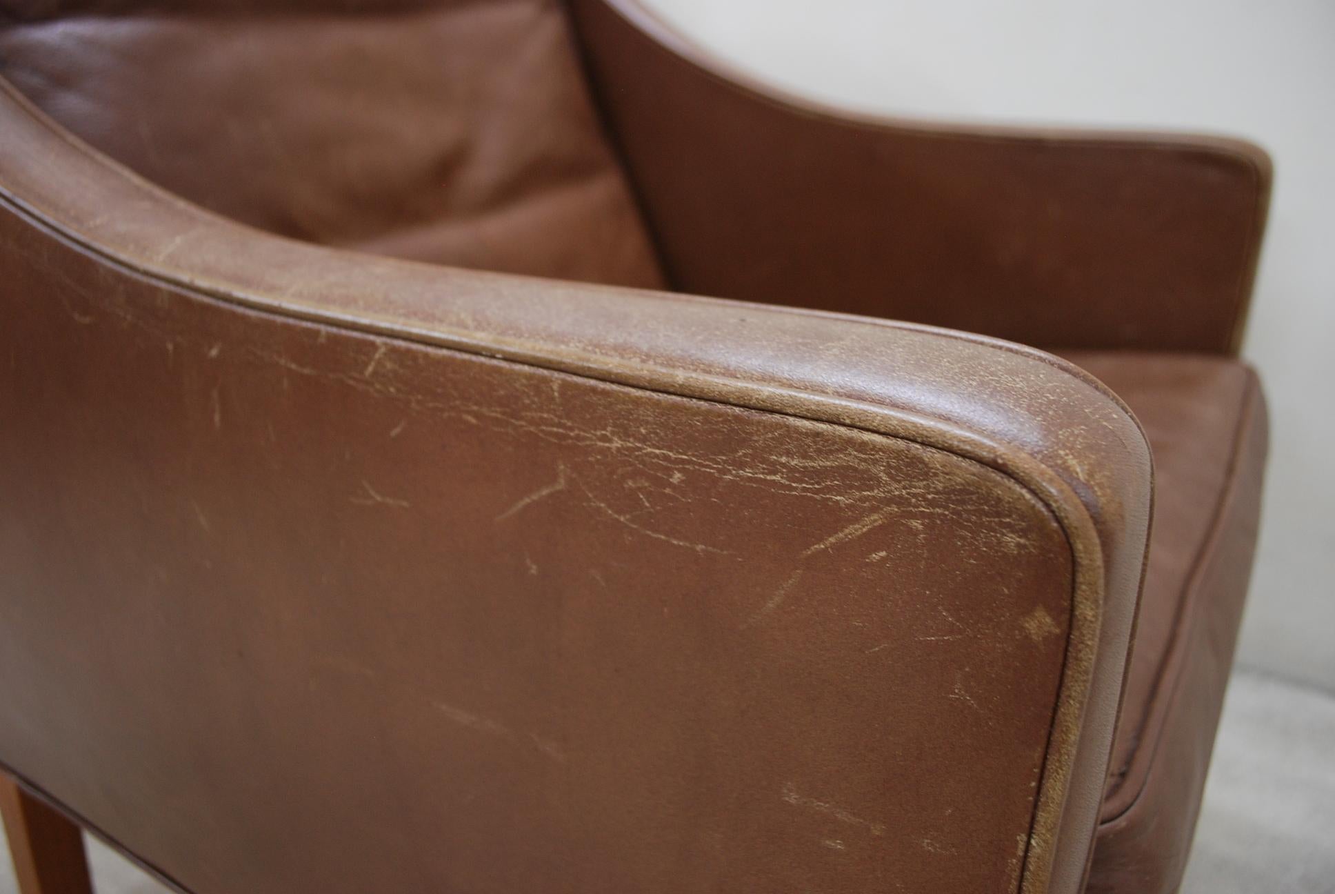Børge Mogensen Vintage Leather Armchair Model 2207 Brown for Fredericia 7