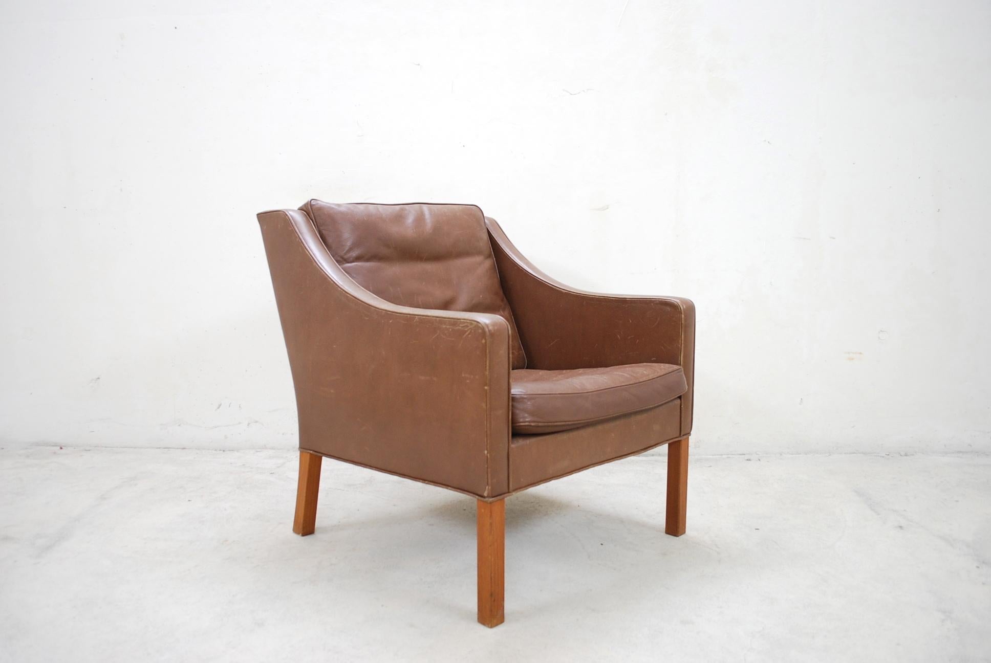 Børge Mogensen Vintage Leather Armchair Model 2207 Brown for Fredericia 11