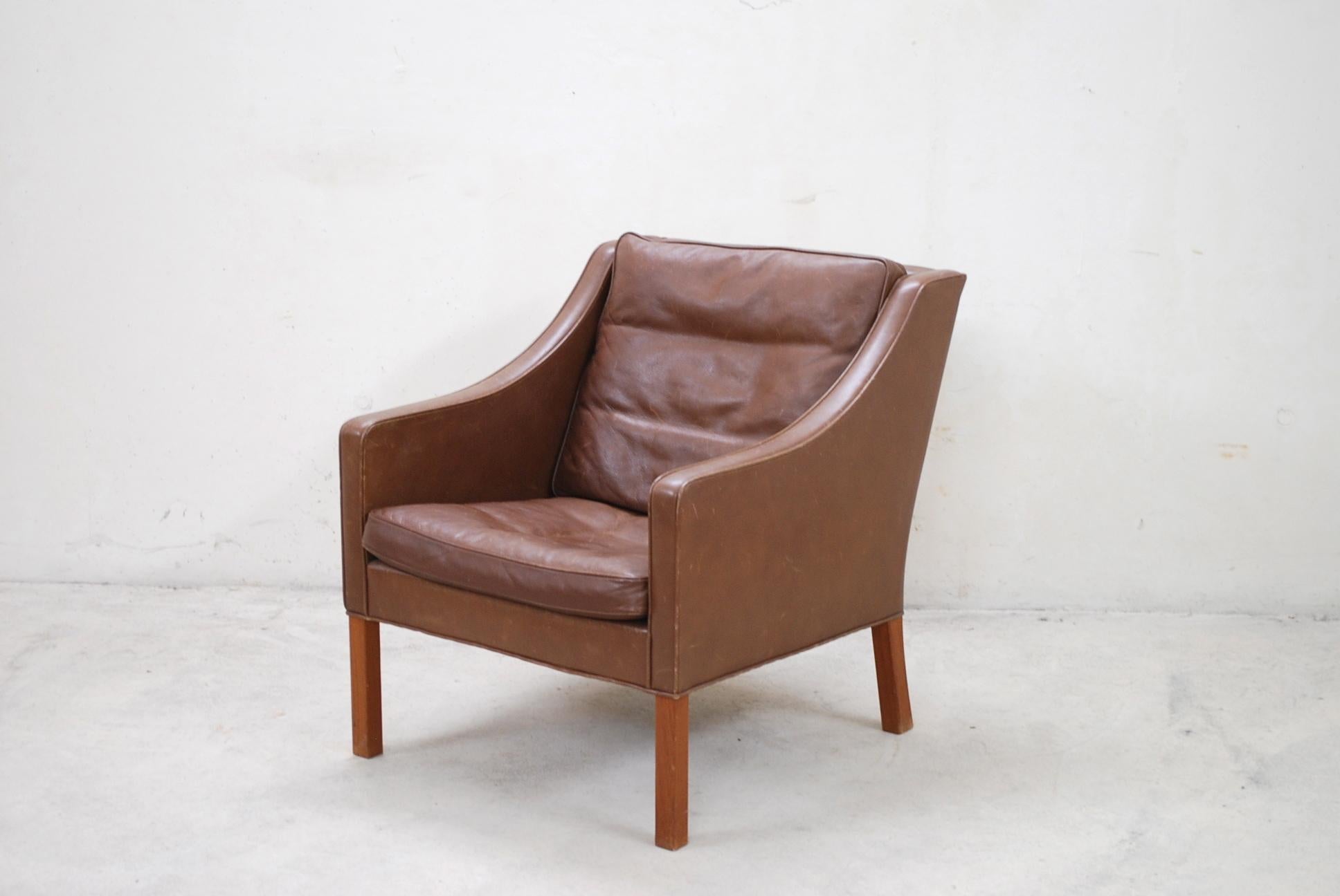Børge Mogensen Vintage Leather Armchair Model 2207 Brown for Fredericia 1