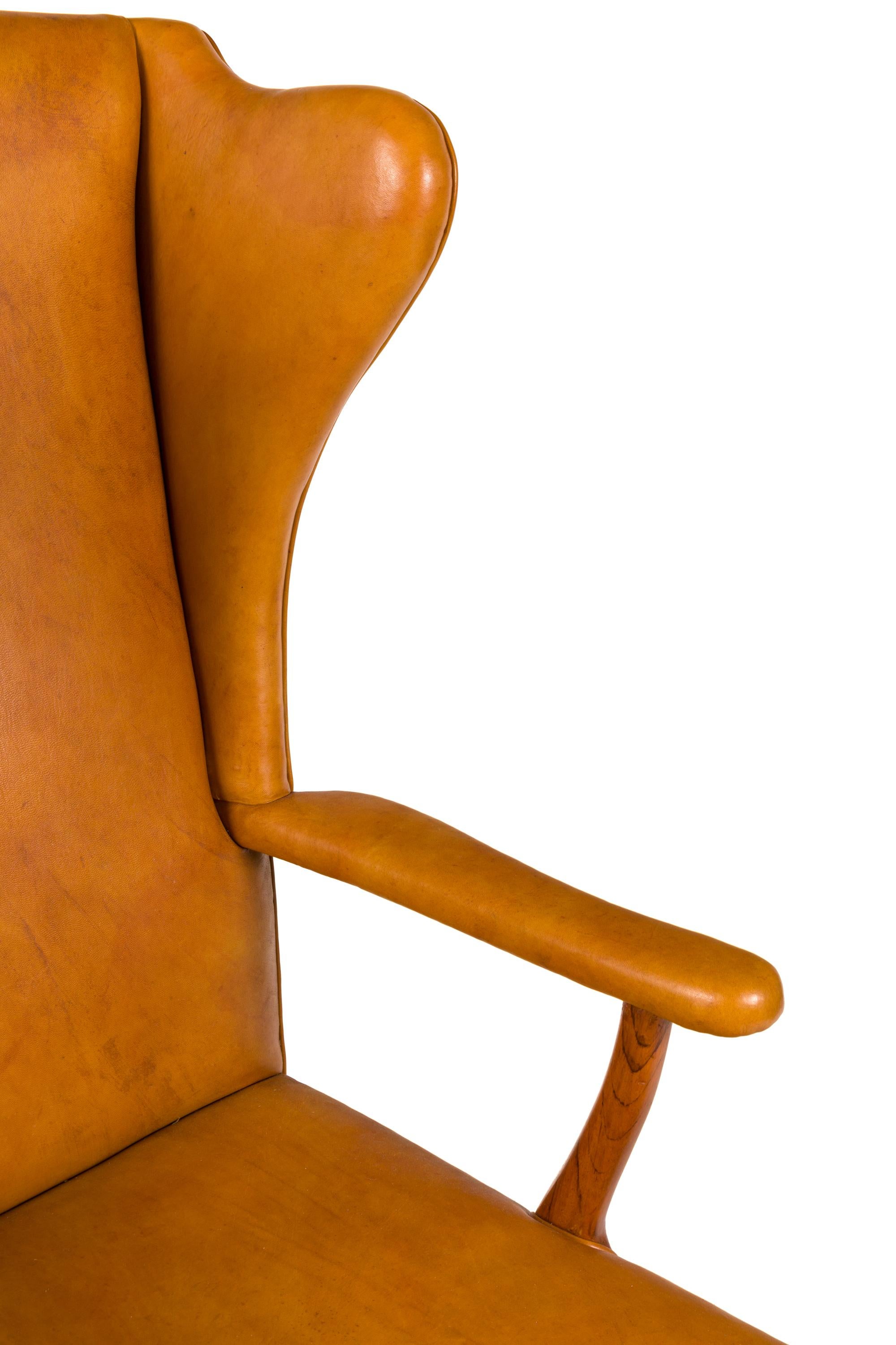 Borge Mogensen Vintage Leather High Back Arm Chair, Denmark 1947 In Good Condition In New York, NY