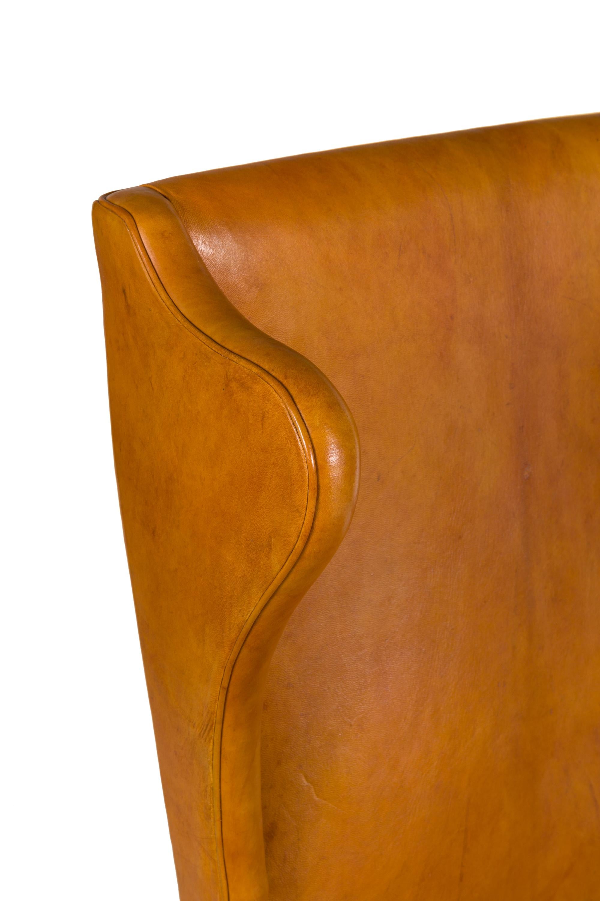 Mid-20th Century Borge Mogensen Vintage Leather High Back Arm Chair, Denmark 1947