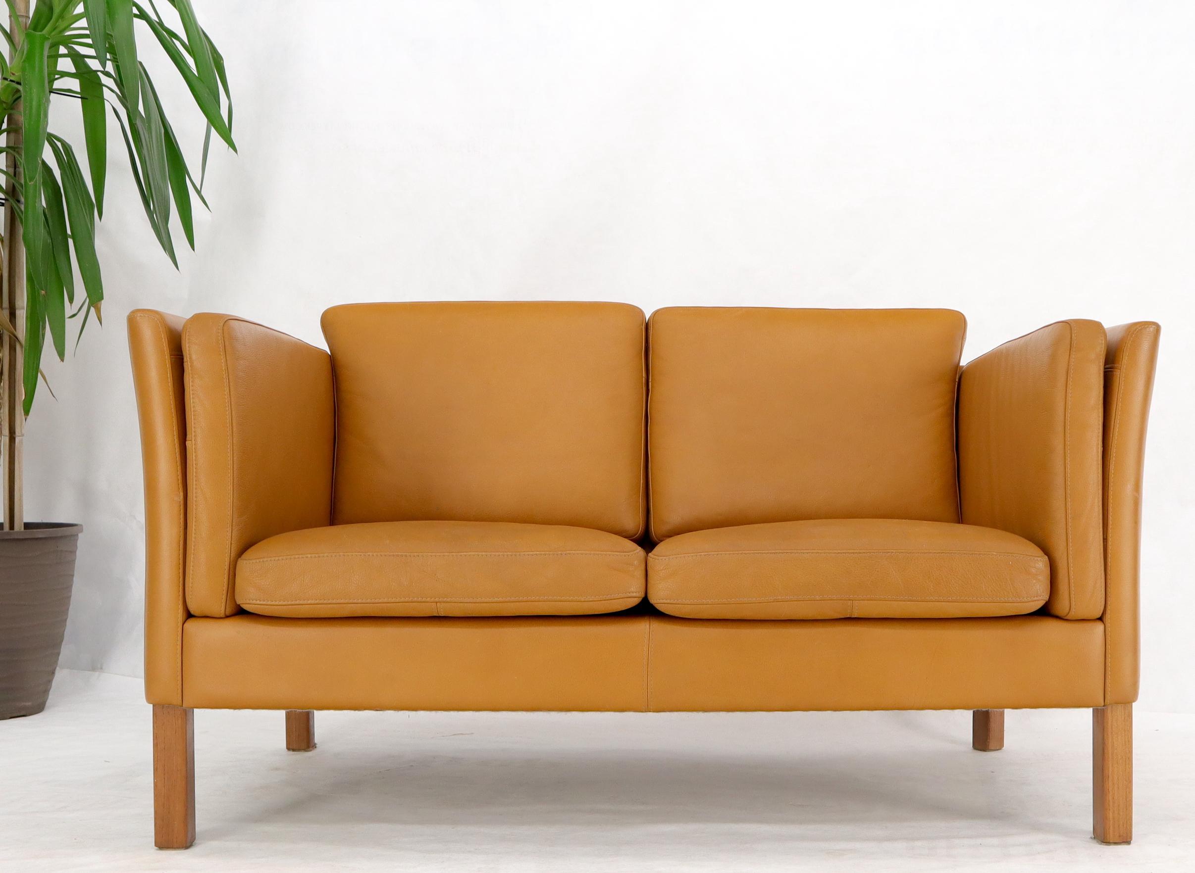 Borge Mogenson Tan Leather Loveseat Sofa Danish Mid-Century Modern For Sale 1