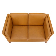 Borge Mogenson Tan Leather Loveseat Sofa Danese Mid-Century Modern