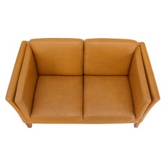 Borge Mogenson Tan Leather Loveseat Sofa Danish Mid-Century Modern