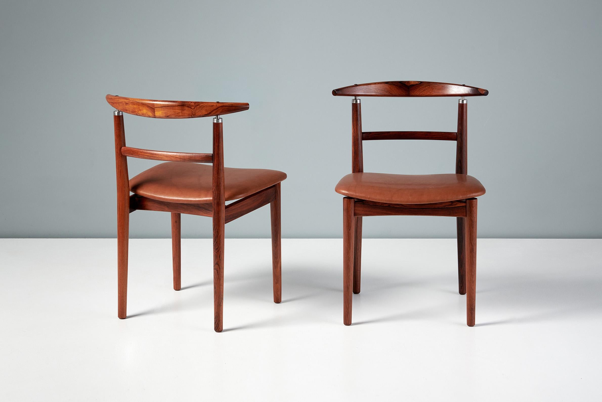 Leather Borge Rammeskov Set of 8 Danish Rosewood Dining Chairs, c1960s For Sale