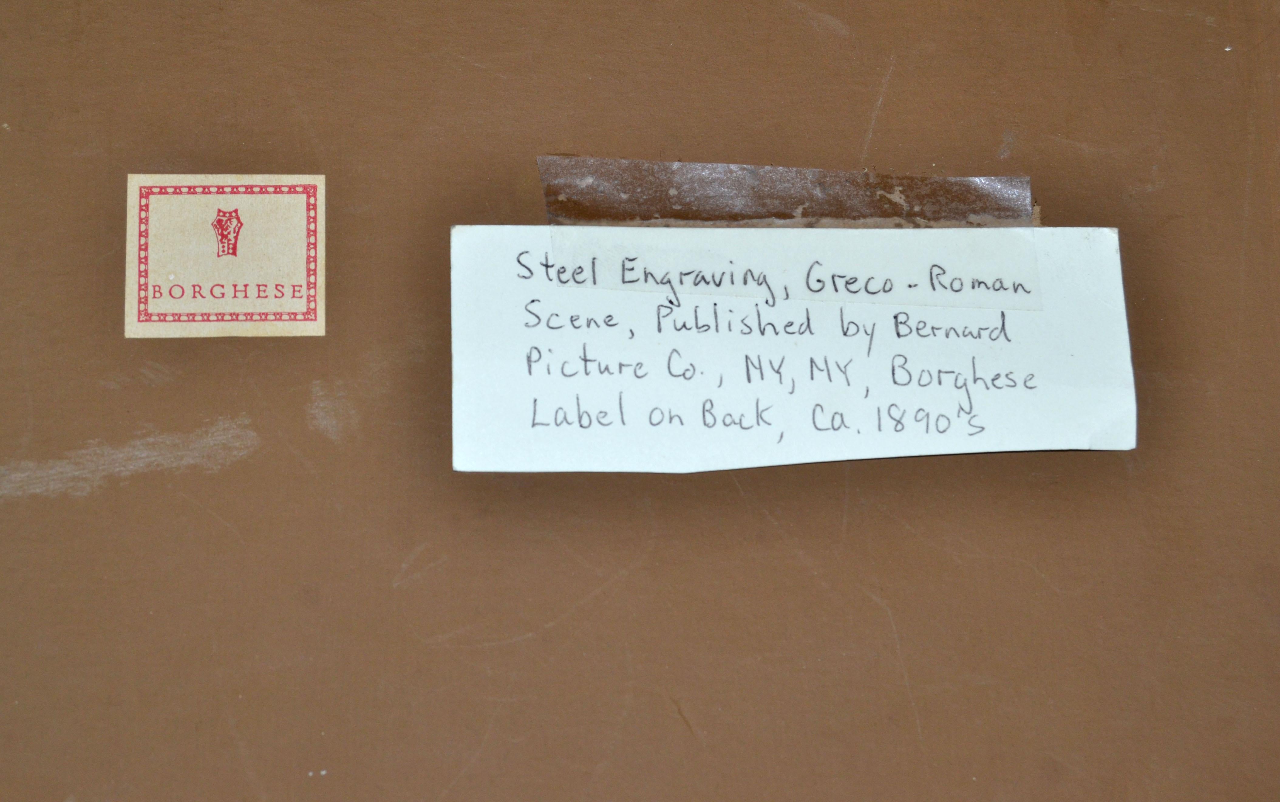 Borghese 1890 Steel Engraving Greco Roman Scene Bernard Picture Co. New York For Sale 4