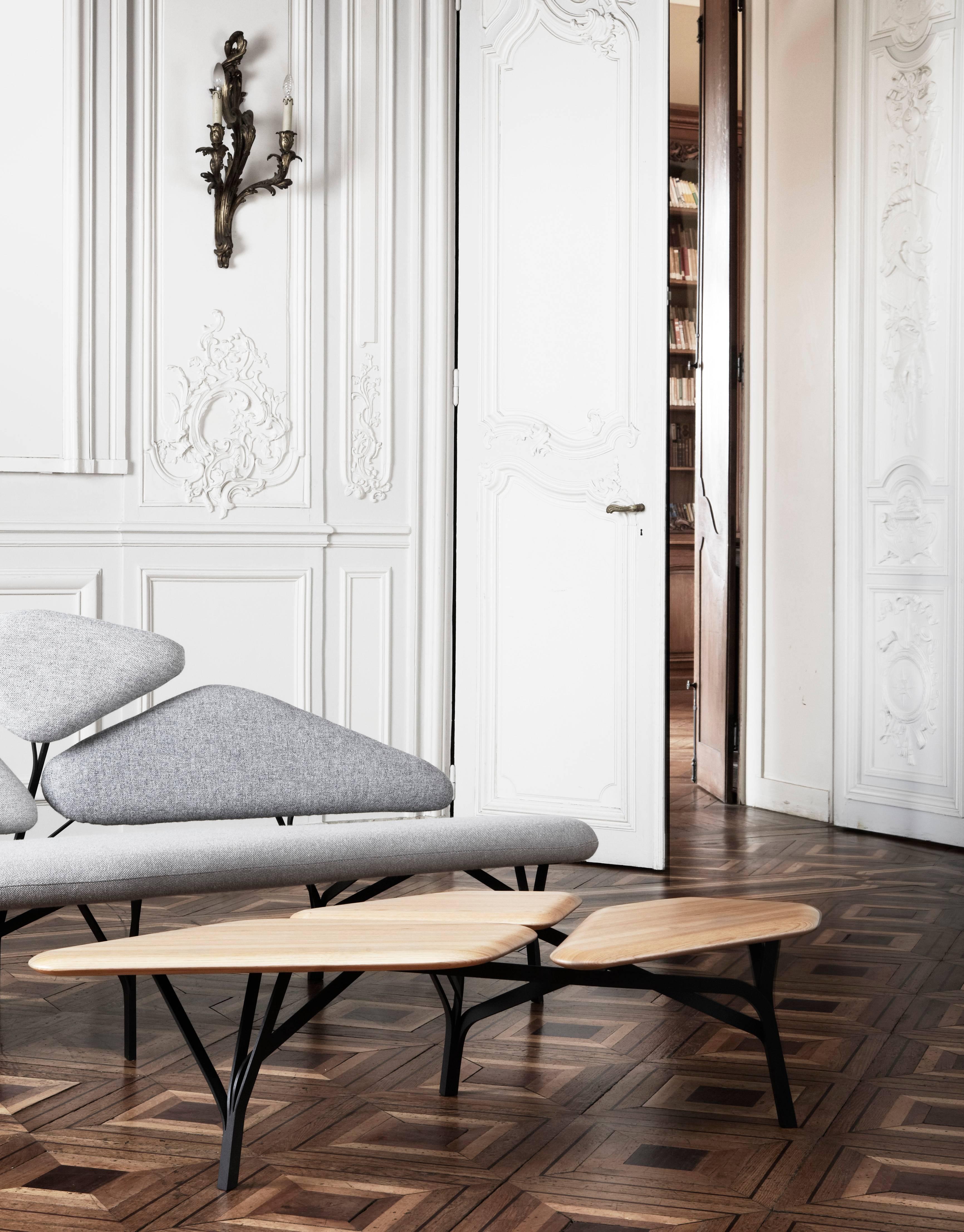 Borghese coffee table by Noé Duchaufour-Lawrance.

Dimensions: 35 x 139 x 64 cm.
Solid oak tabletop, steel structure.
Mat black stained wood.

Noé Duchaufour Lawrance started his career as a sculptor and used all his gifts to create the
