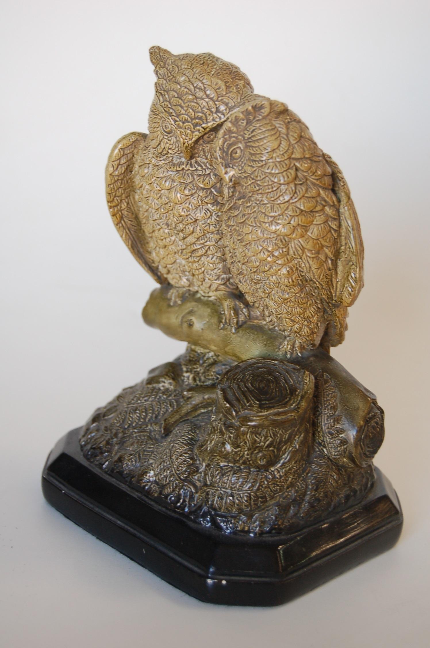 European Borghese English Victorian Period Majolica Owl Couple Figurine, Signed