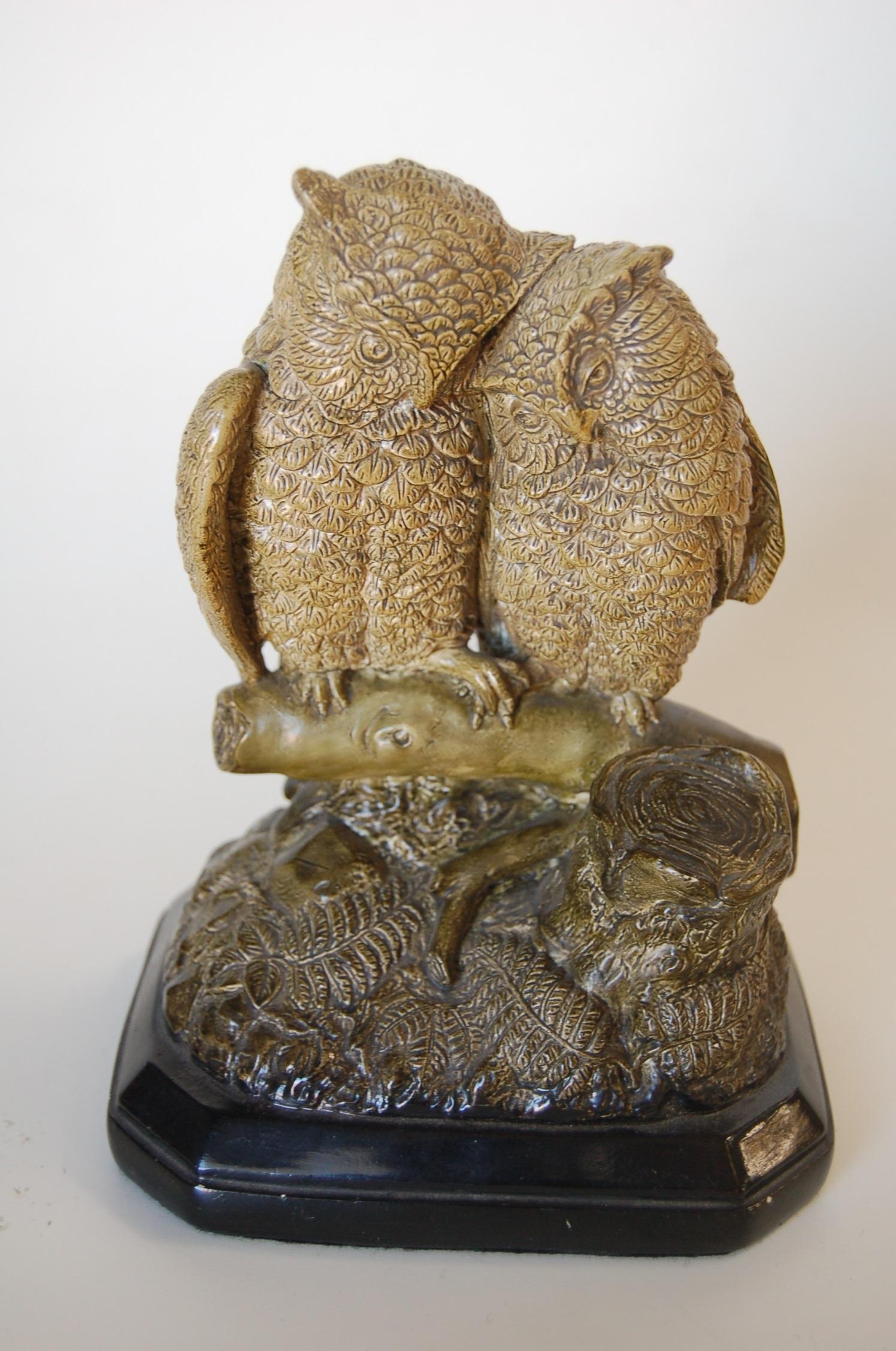 19th Century Borghese English Victorian Period Majolica Owl Couple Figurine, Signed