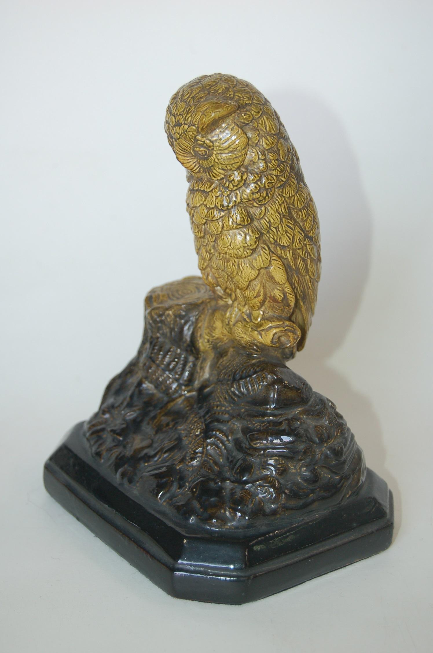 Cast Borghese English Victorian Period Majolica Owl Figurine, Circa 1871