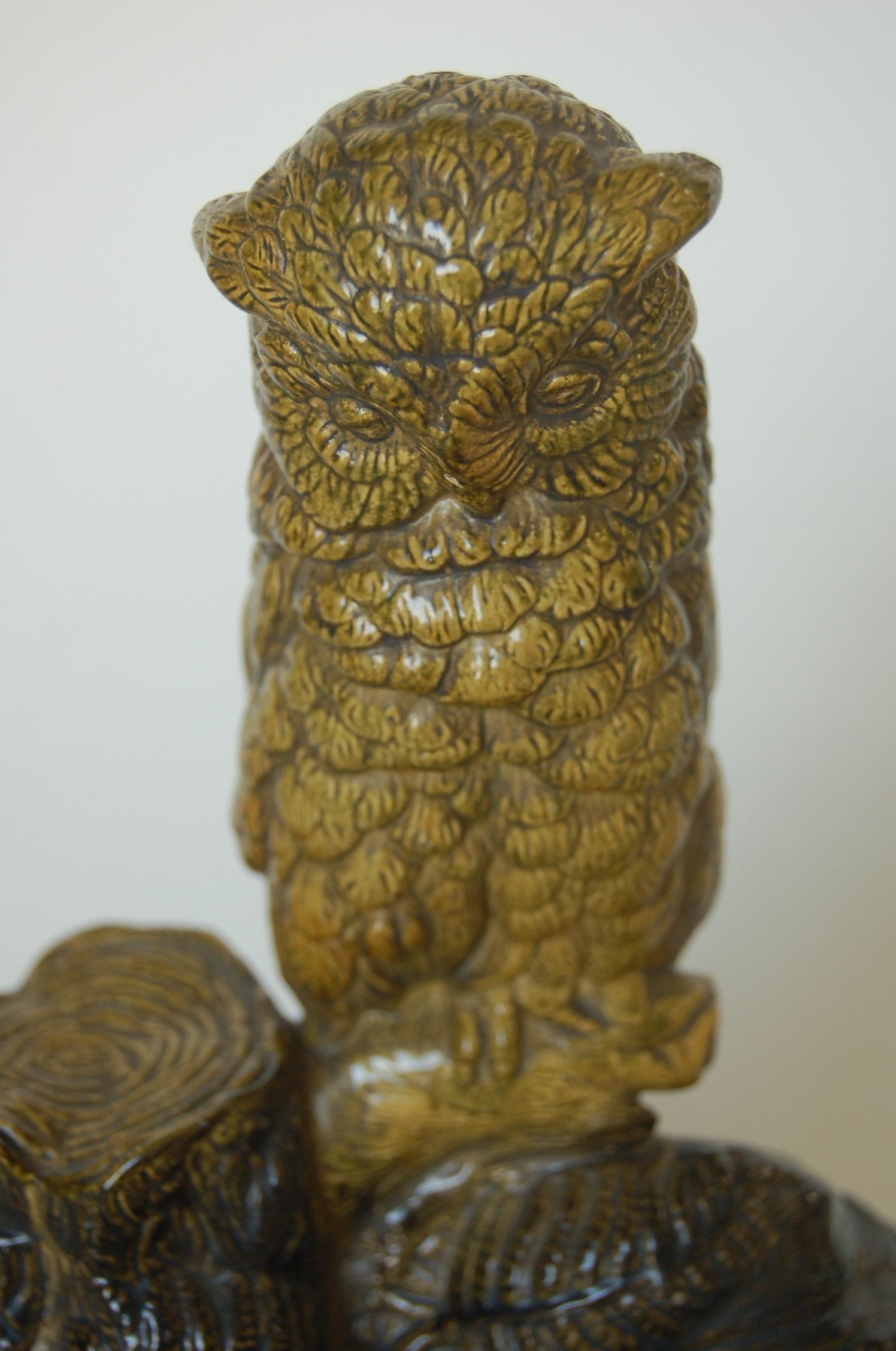 Borghese English Victorian Period Majolica Owl Figurine, Circa 1871 1