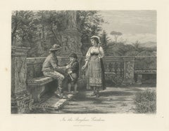 Borghese Gardens, Rome, Antique Steel Engraving after G.G. Kilburne, circa 1878