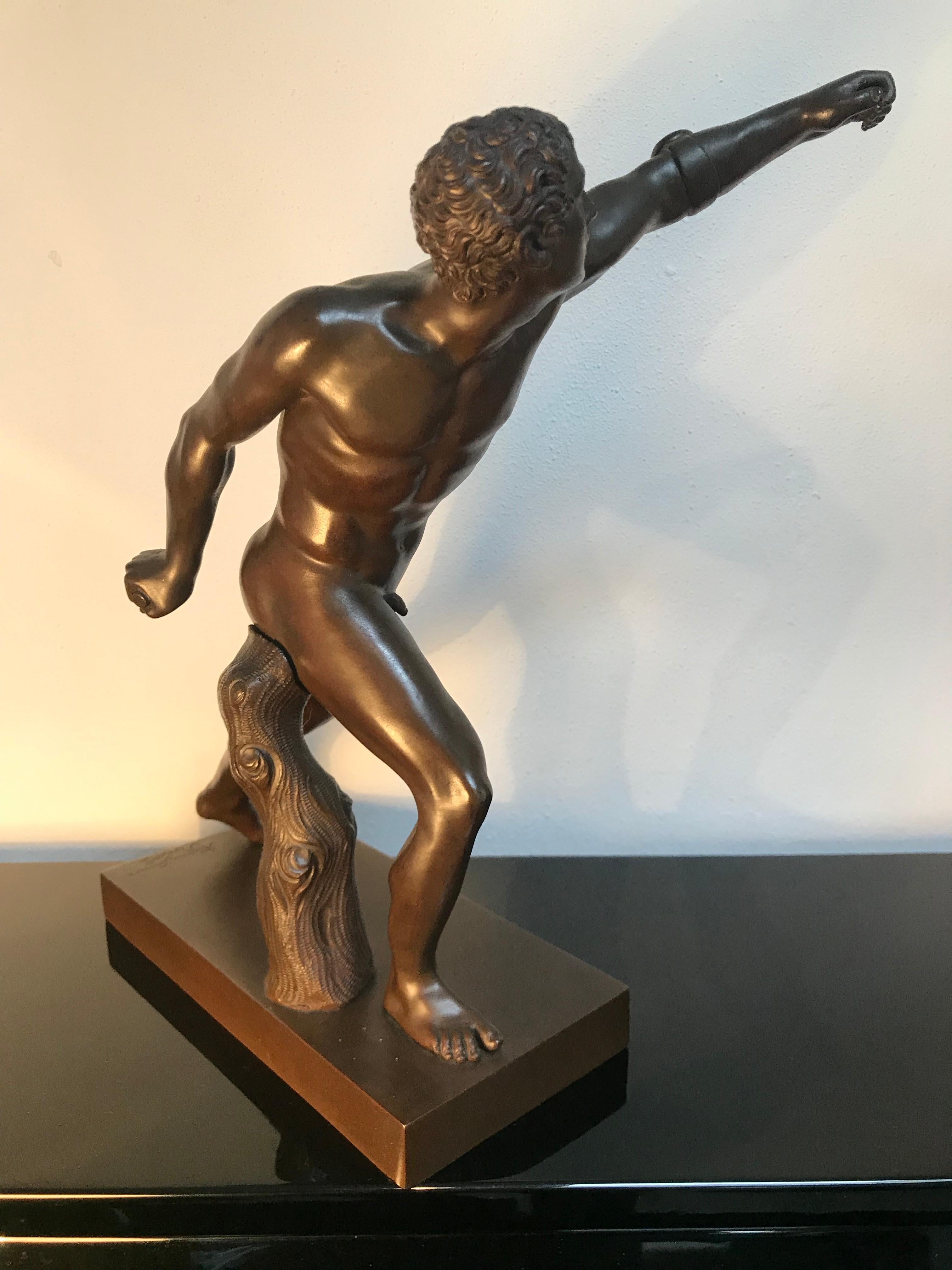 Italian Borghese Gladiator in Bronze, circa 1900, Naples For Sale