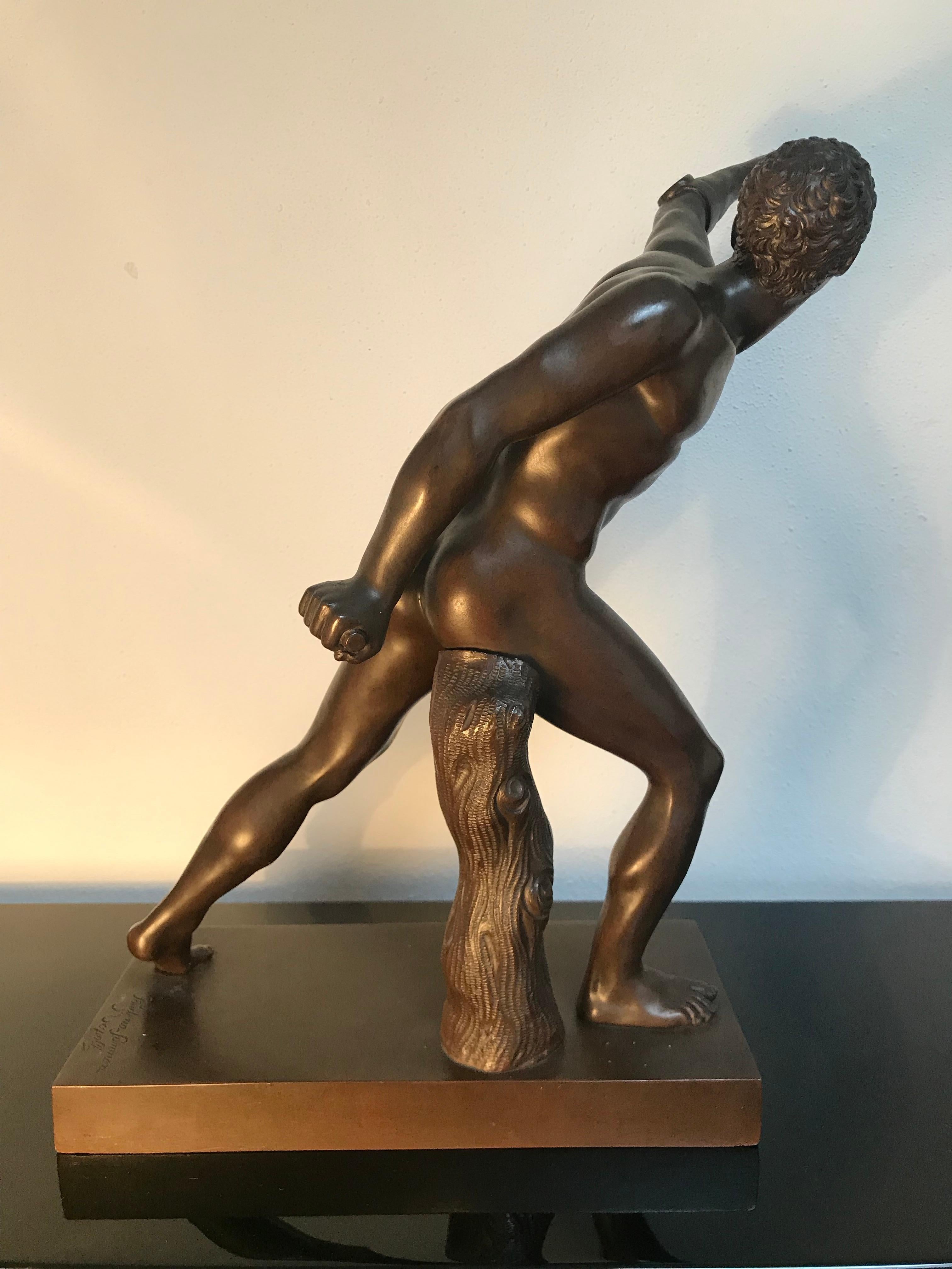 Hand-Crafted Borghese Gladiator in Bronze, circa 1900, Naples For Sale