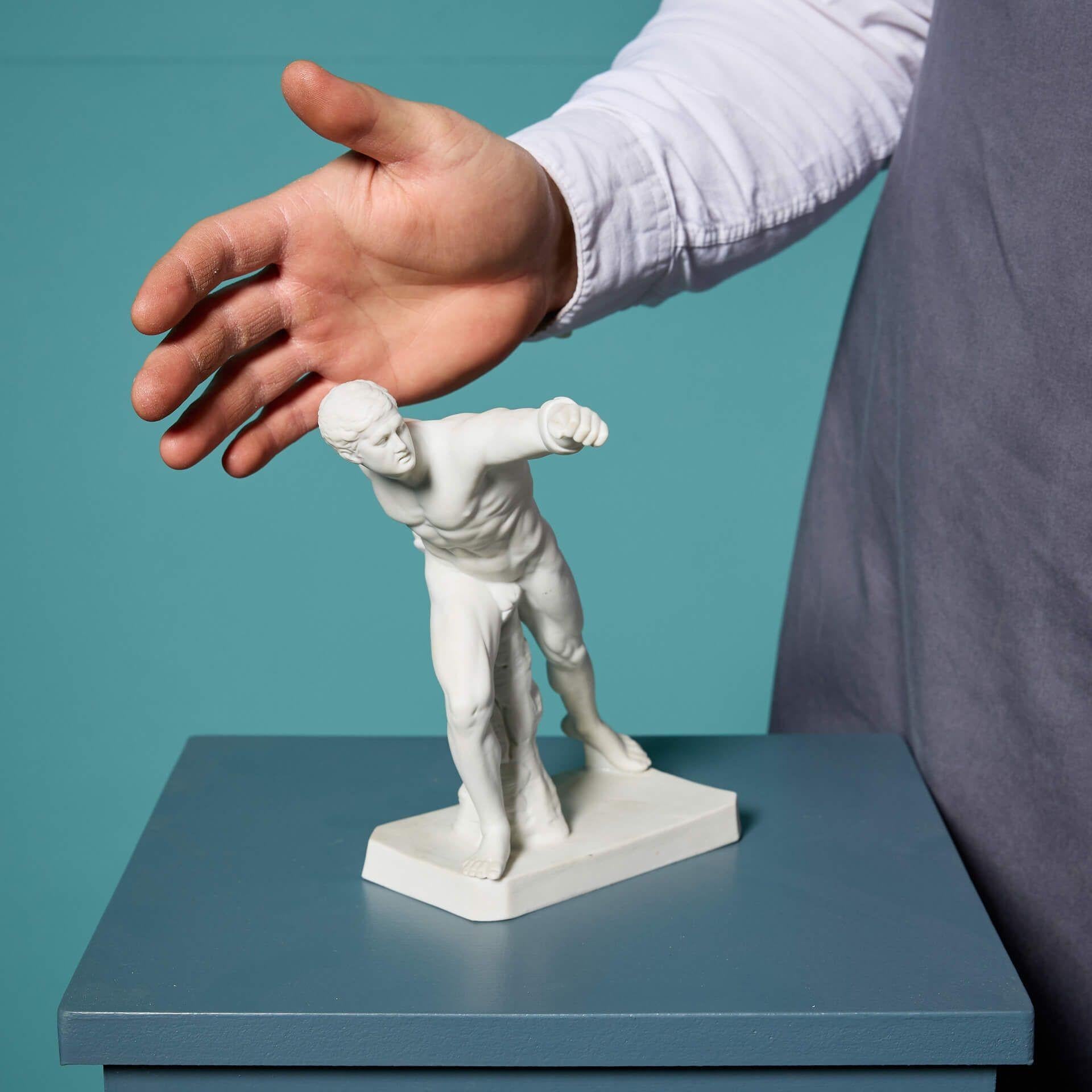 A small parianware figurative sculpture of the Borghese Gladiator by porcelain makers Hertwig & Co.

Raised on an integral rectangular base, this decorative sculpture is a stunning feature for a period property looking to appreciate German