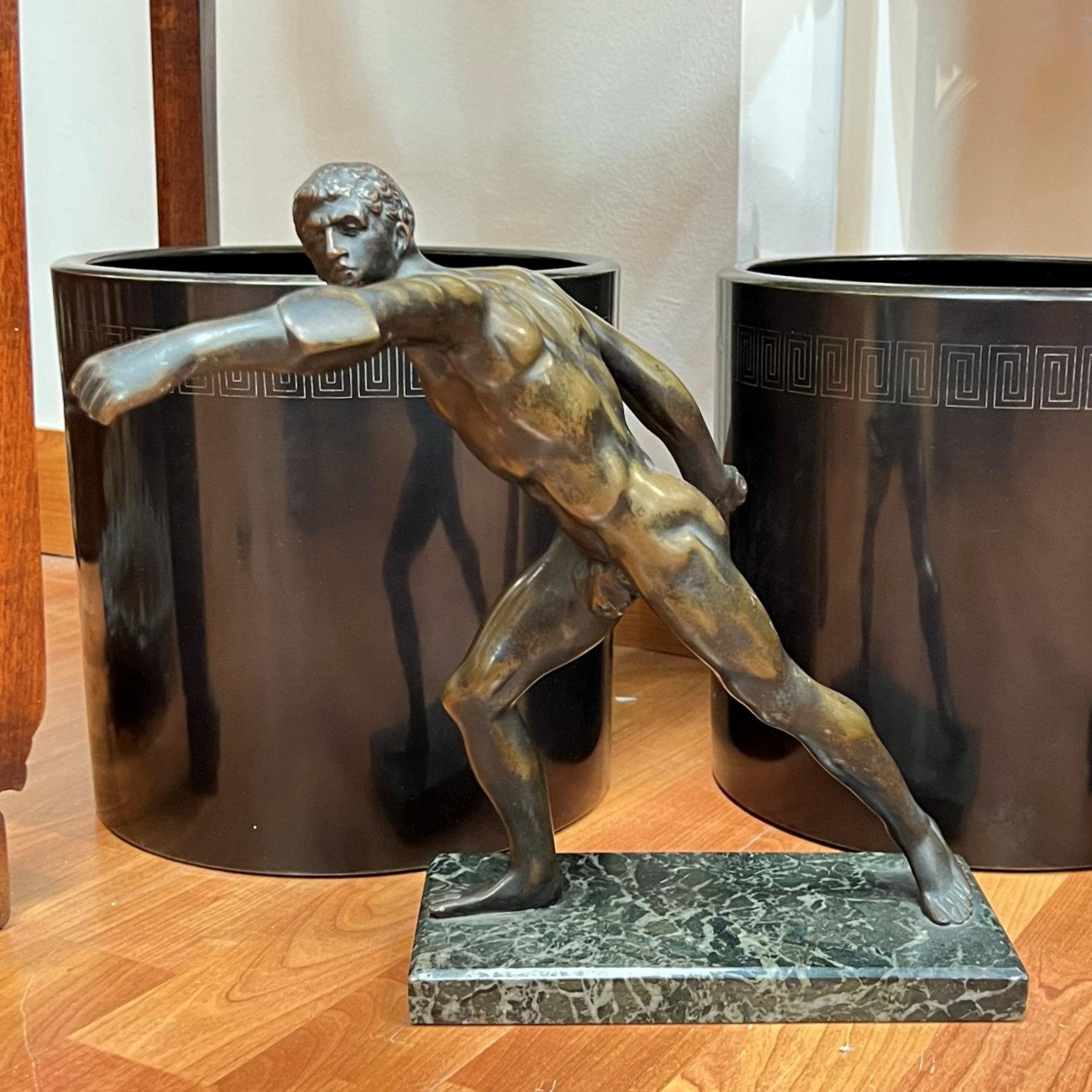 Our Grand Tour period bronze on marble plinth, circa 1880s, is a fine casting of the 
Borghese Roman gladiator.