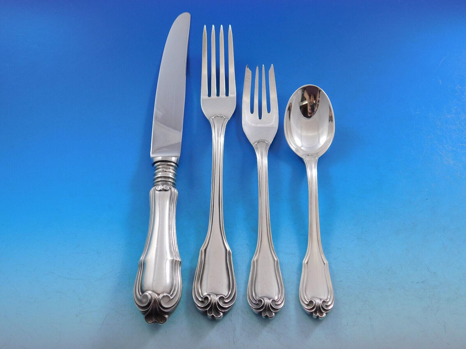 Borgia by Buccellati Italy Sterling Silver Dinner Flatware Set 8 Service 48 Pcs In Excellent Condition In Big Bend, WI