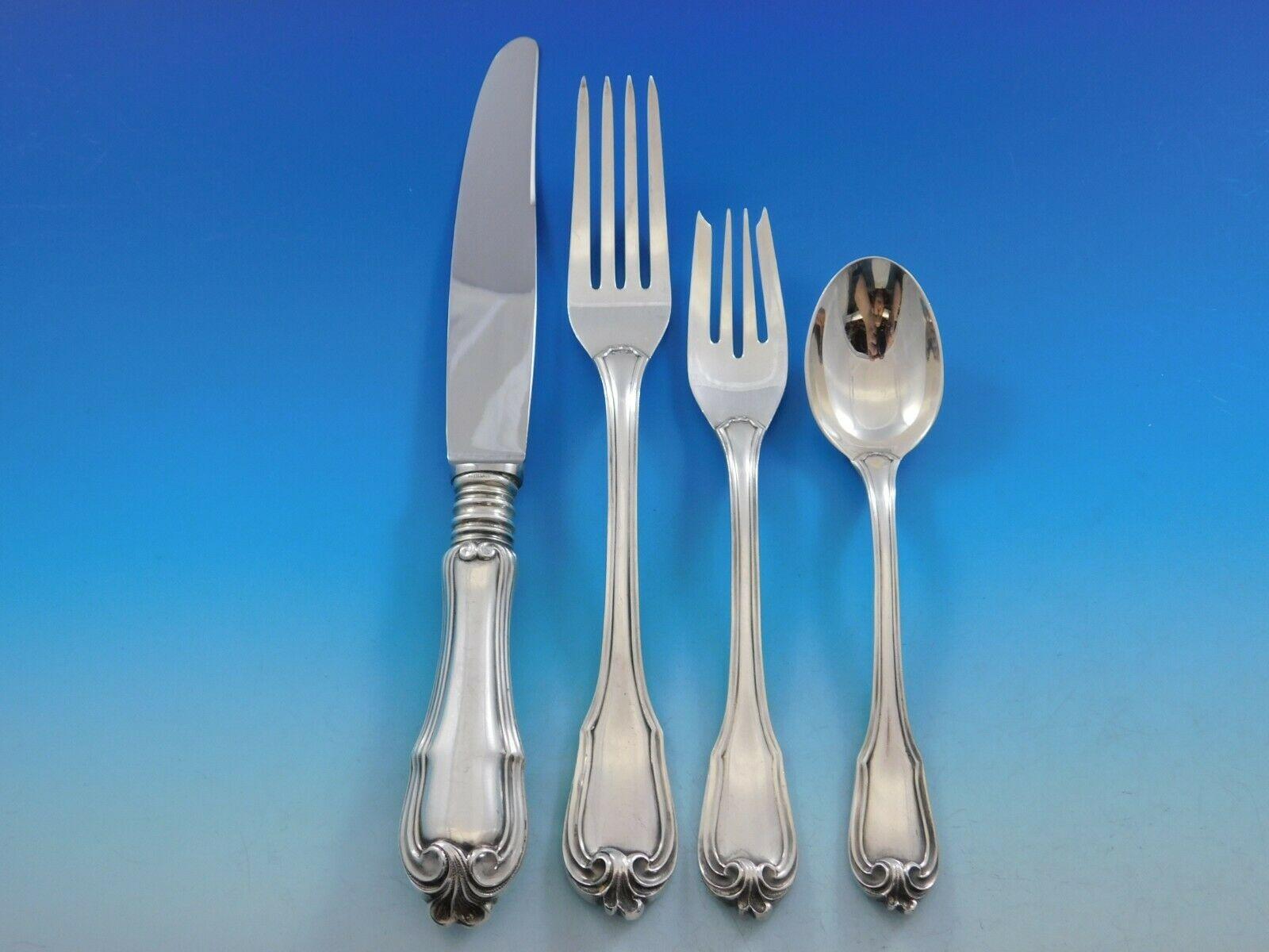 Borgia by Buccellati Italy Sterling Silver Dinner Flatware Set Service 115 Pcs In Excellent Condition In Big Bend, WI