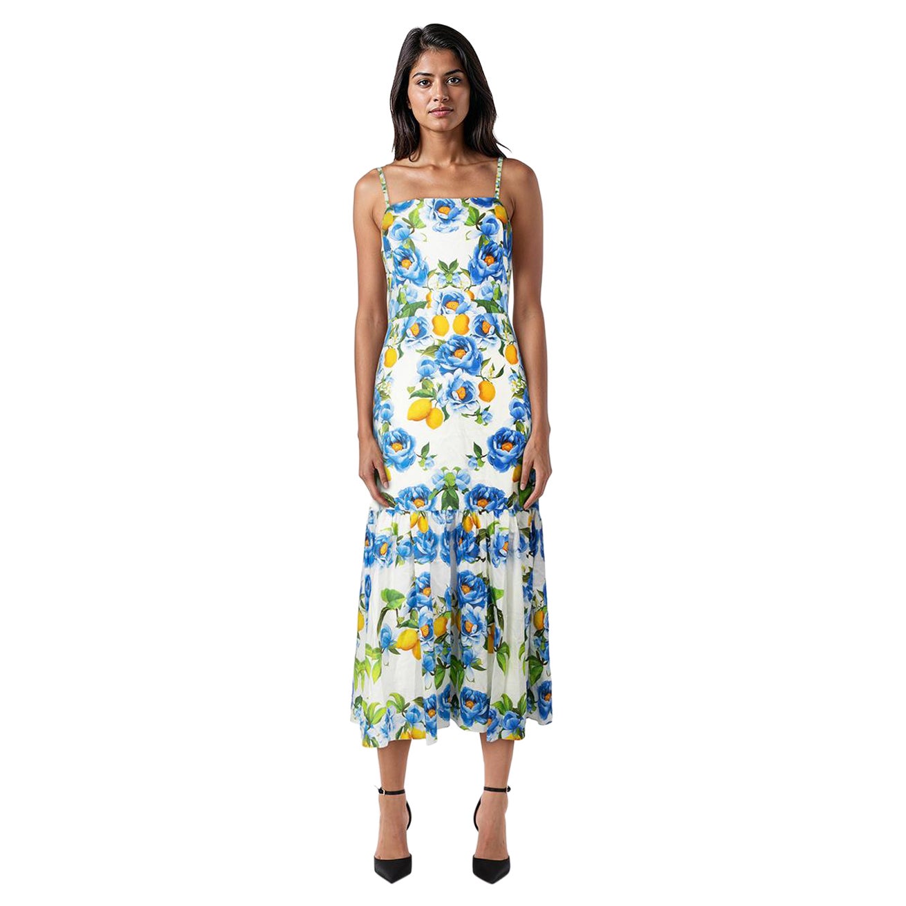 Borgo De Nor Floral 
Lemon Print Midi Dress Size L