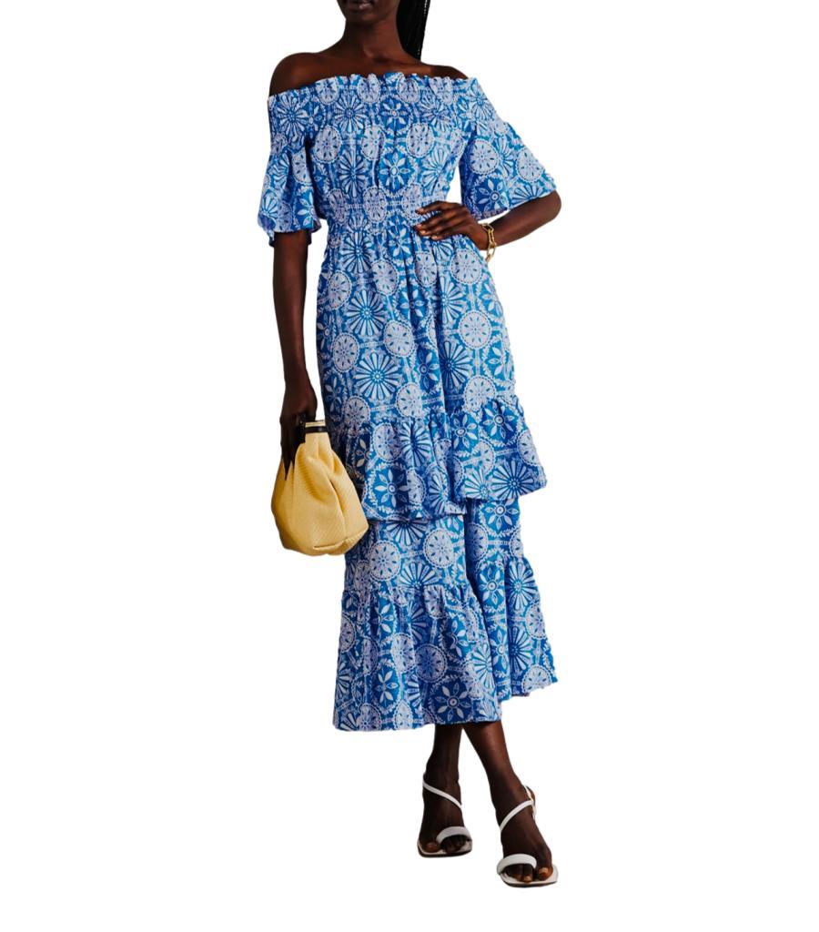 Borgo De Nor Off-Shoulder Tiered Cotton Dress For Sale 1