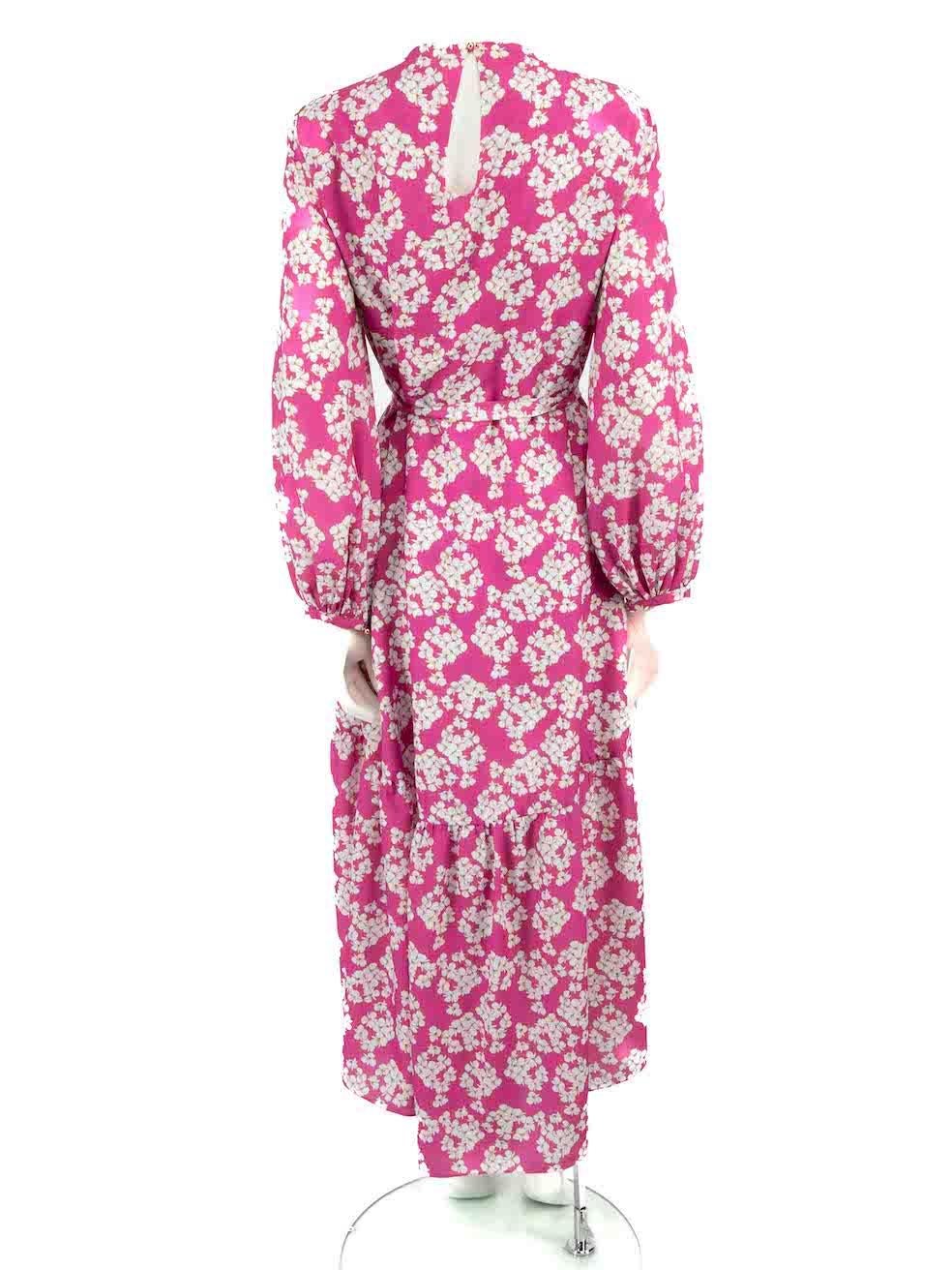 Borgo De Nor Pink Floral Midi Dress Size M In Good Condition For Sale In London, GB