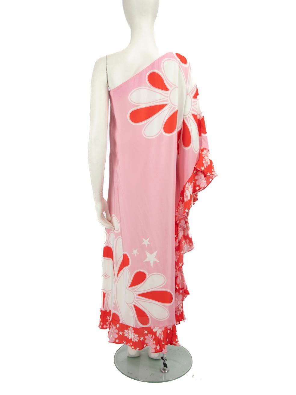 Borgo De Nor Pink Floral Print One Sleeve Dress Size L In Good Condition In London, GB