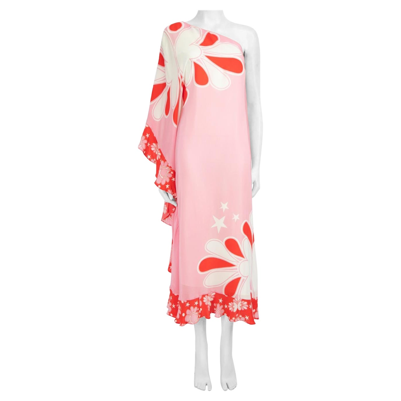 Borgo De Nor Pink Floral Print One Sleeve Dress Size L