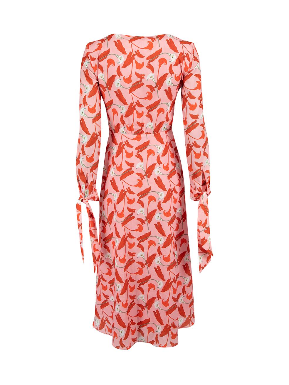 Borgo De Nor Pink Floral Print Tie Front Dress Size M In Excellent Condition For Sale In London, GB
