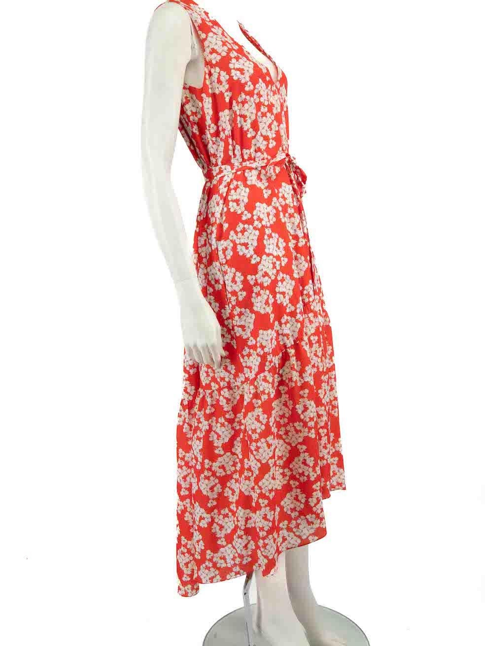 CONDITION is Good. Minor wear to dress is evident. Light wear with discolouration mark to front and left side of skirt on this used Borgo De Nor designer resale item.
 
 Details
 Red
 Polyester
 Dress
 Floral pattern
 Midi
 V-neck
 Sleeveless
 2x
